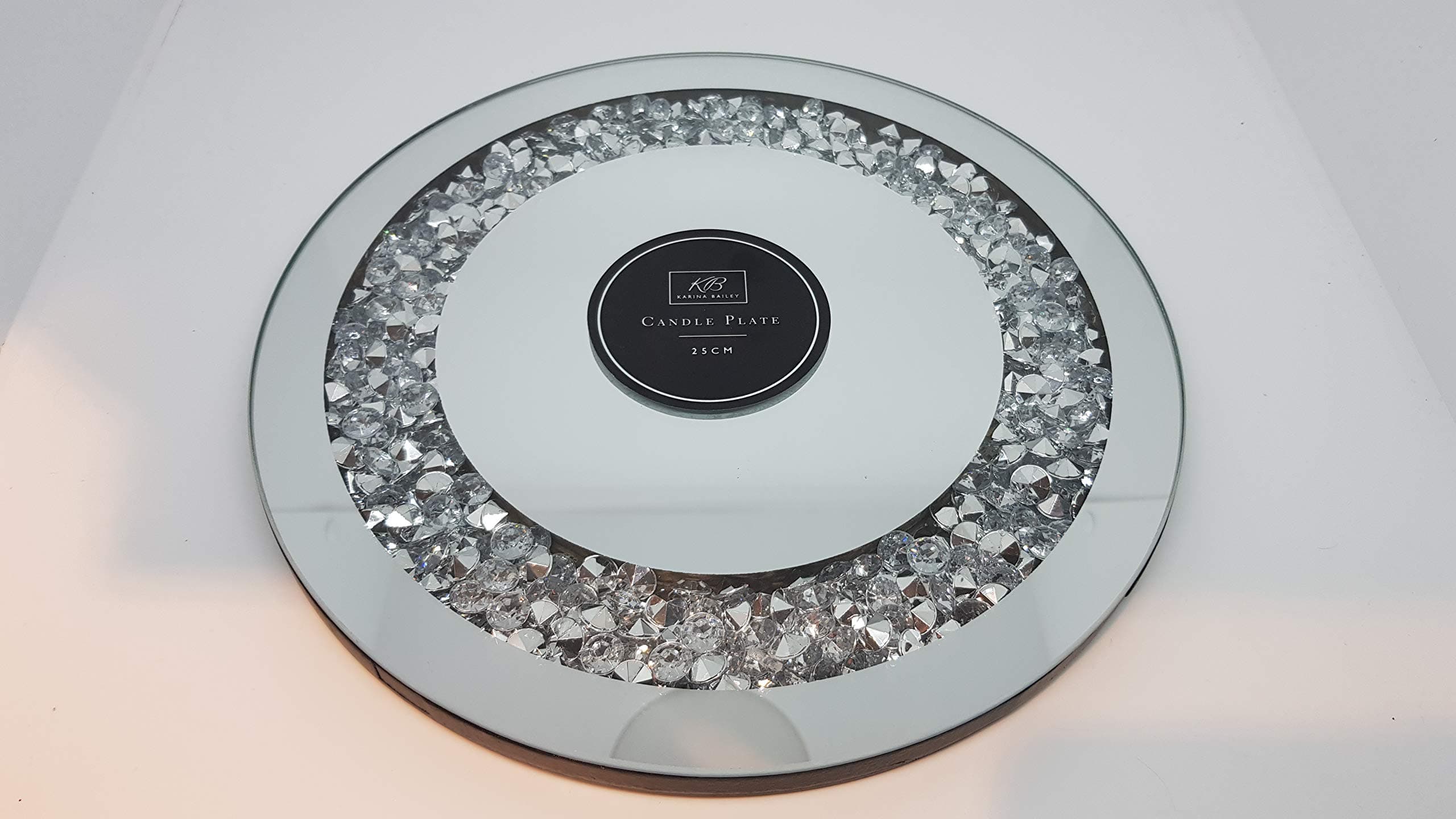 Crushed Jewels Diamante Mirrored Candle Plate Centrepiece Wedding Table Bling 25CM Round