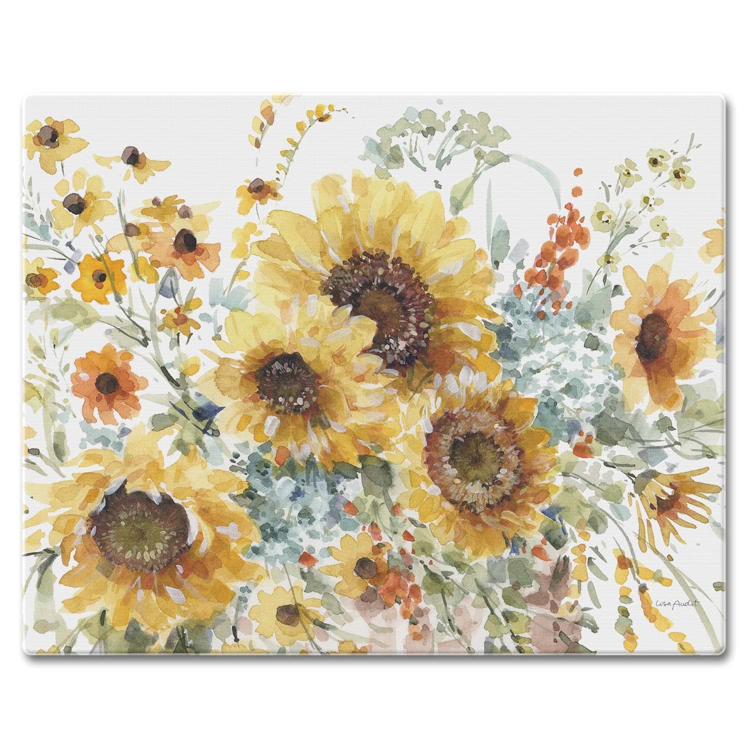 CounterArt Sunflowers Forever 3mm Tempered Glass Cutting Board Manufactured in the USA Serving Board Charcuterie Board 15" x 12"
