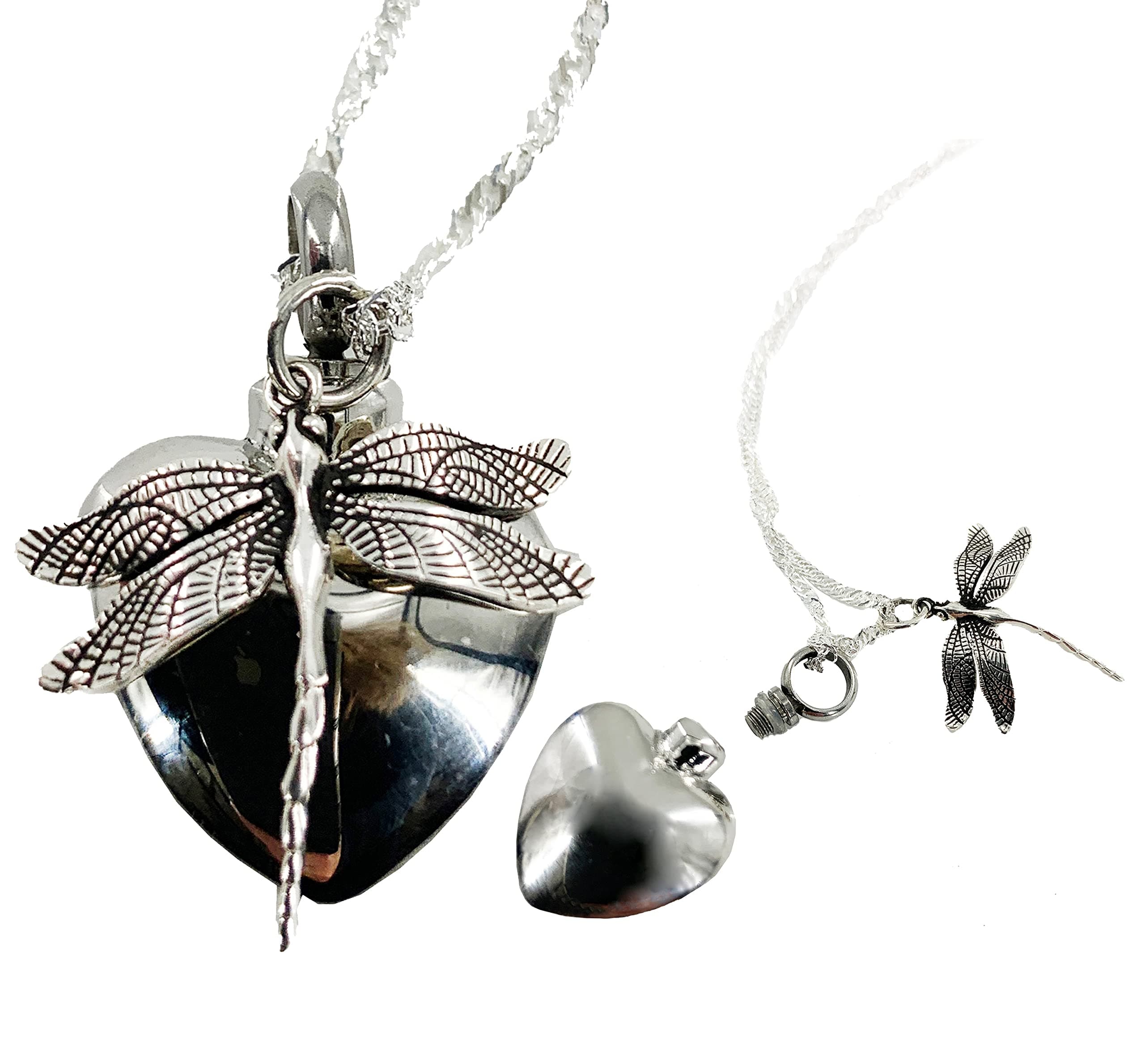 Cremation Jewelry Necklace Dragonfly Heart Unique silver urn locket for ashes memorial hair funeral flowers in memory of loved one