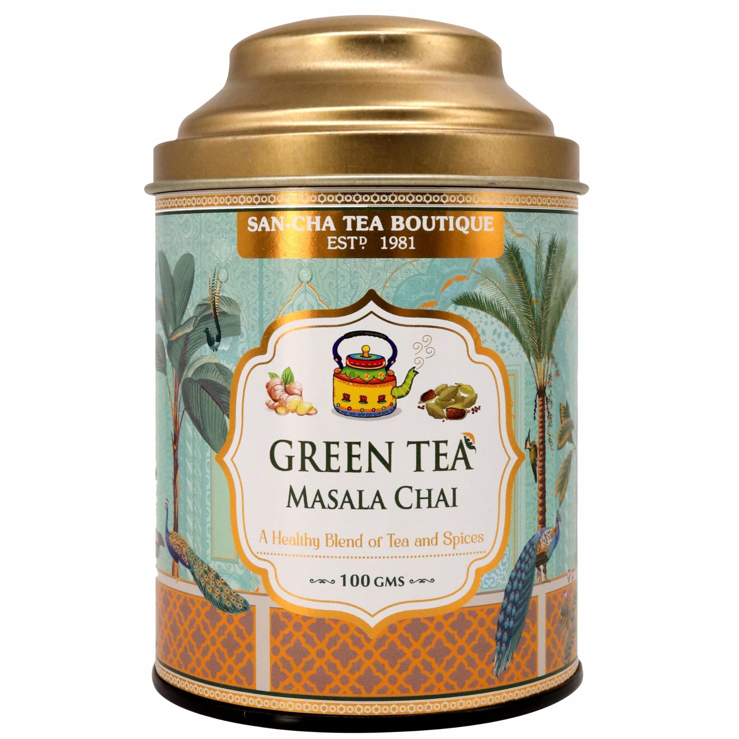 Sancha Tea Boutique, Green Tea Chai, Masala Tea, Blend of Cardamom, Pepper, Ginger, Cinnamon & Rose, 100g Loose Leaves