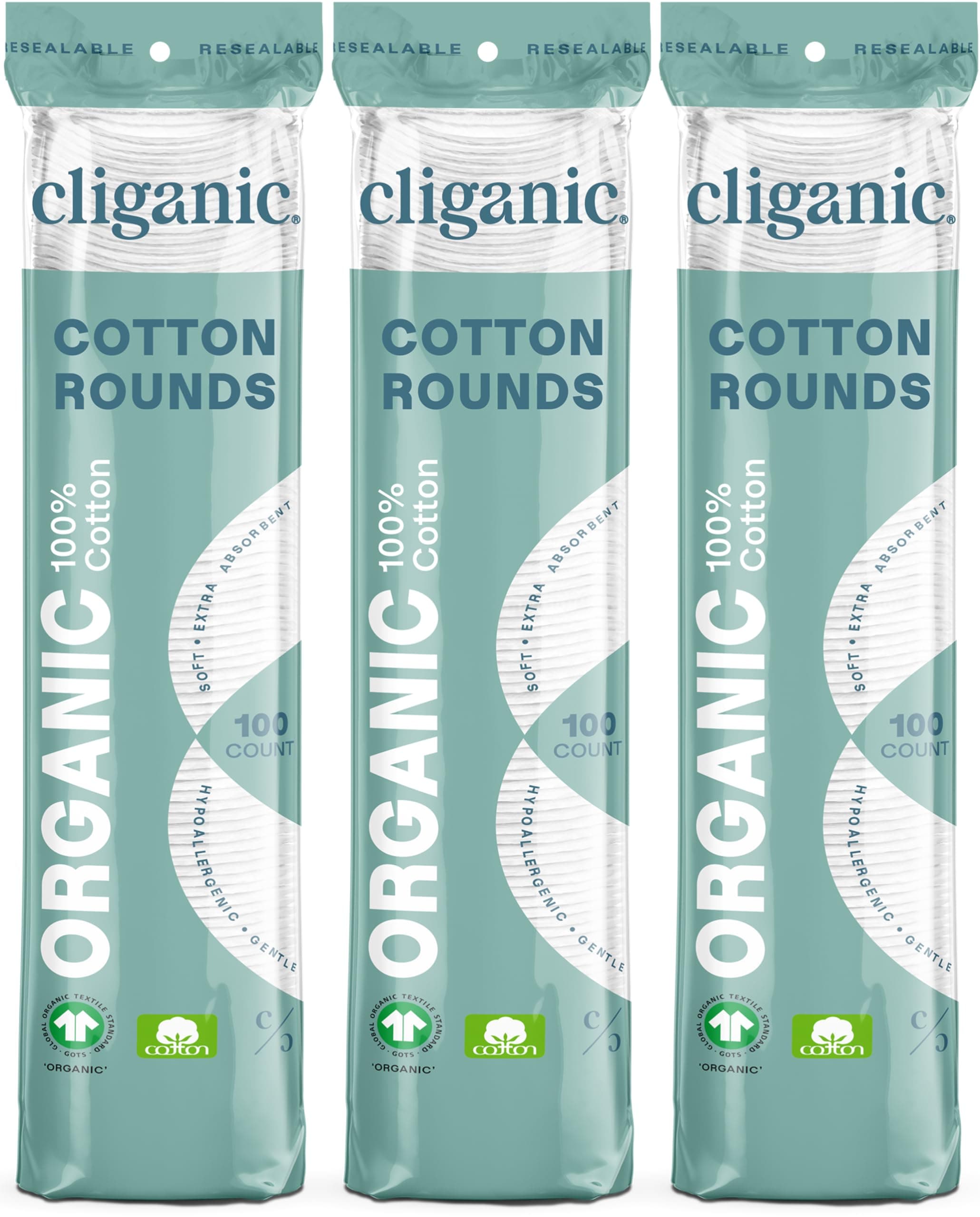 Organic Cotton Rounds (300 Count) Makeup Remover Pads, Hypoallergenic, Lint-Free | 100% Pure Cotton