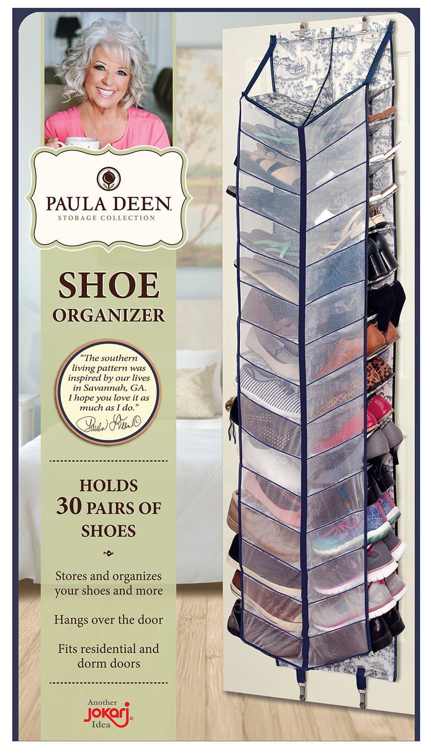 Jokari Paula Deen Shoe Organizer - Over The Door 30 Pocket Shoes Storage with Large Compartments for Side by Side Storage - Fits Any Standard Door & Easy to Attach Inside Your Closet