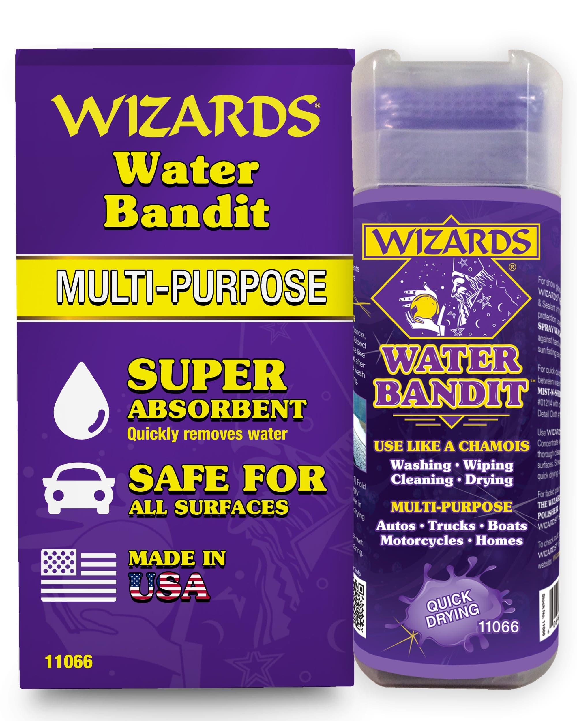 Wizards Water Bandit - Multi Purpose Synthetic Drying Chamois for Autos, Trucks, Boats, Motorcycles, and Homes - Machine Washable Car Drying Towel - King Sized Chamois Cloth For Car - 27 x17 Inches