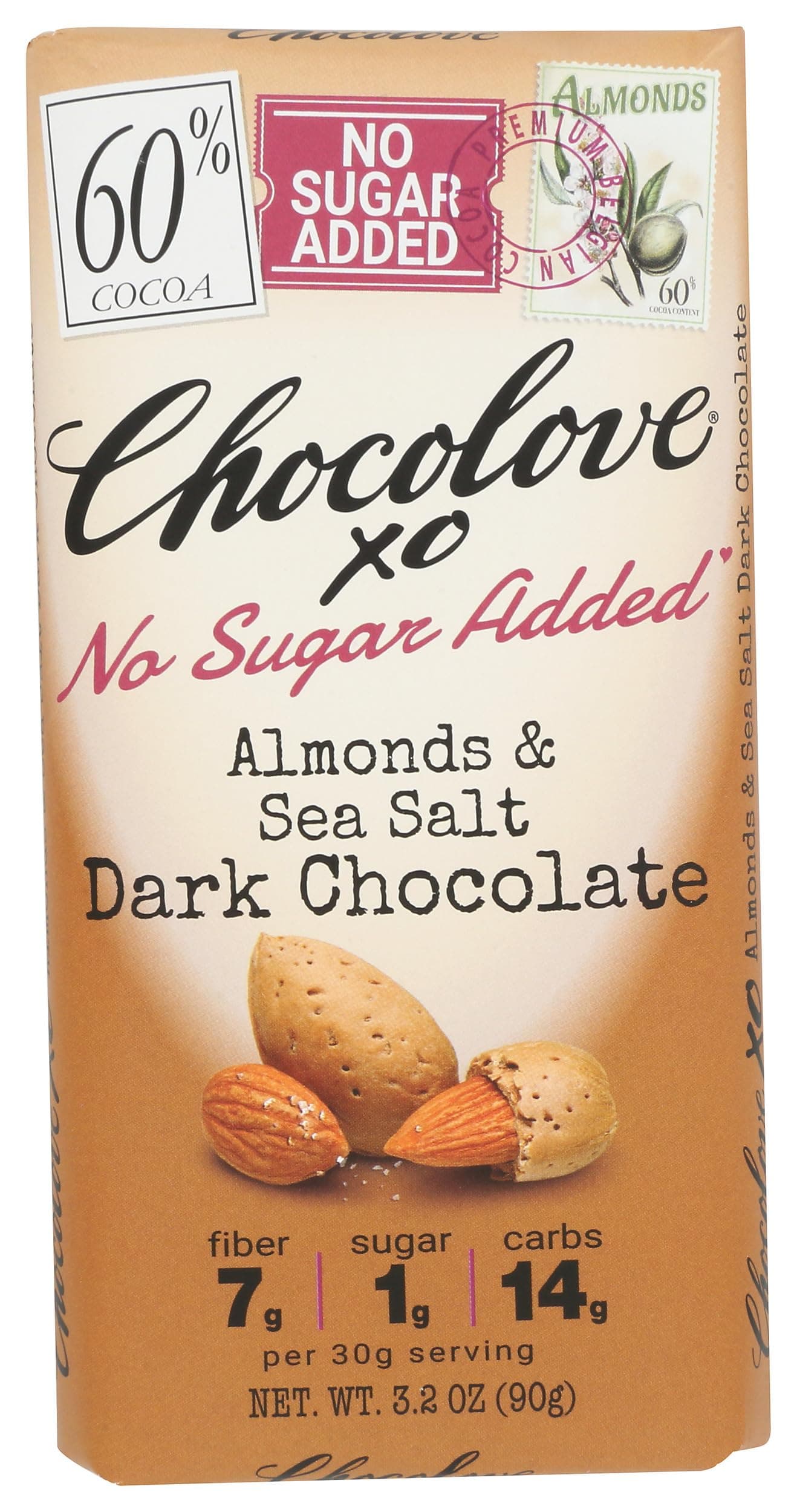 Chocolove Almond and Sea Salt Dark Chocolate Bar, 3.2 OZ
