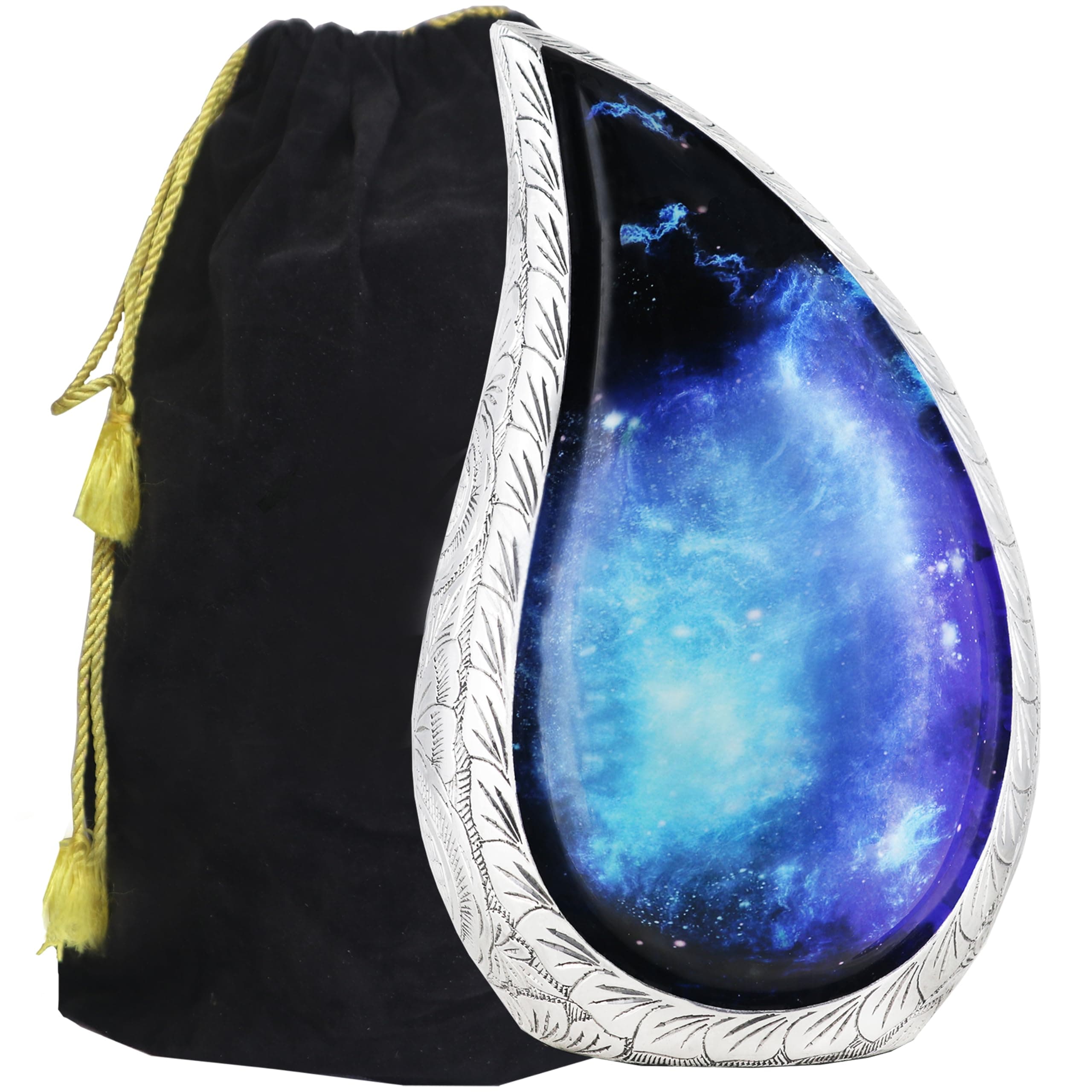M MEILINXU Cremation Urns for Human Ashes Adult Man or Women, Funeral Urn for Ashes Adult Male or Female, Cosmic Galaxy Decorative, Teardrop Aurora Borealis Urn, Black and Blue - Large Full Size