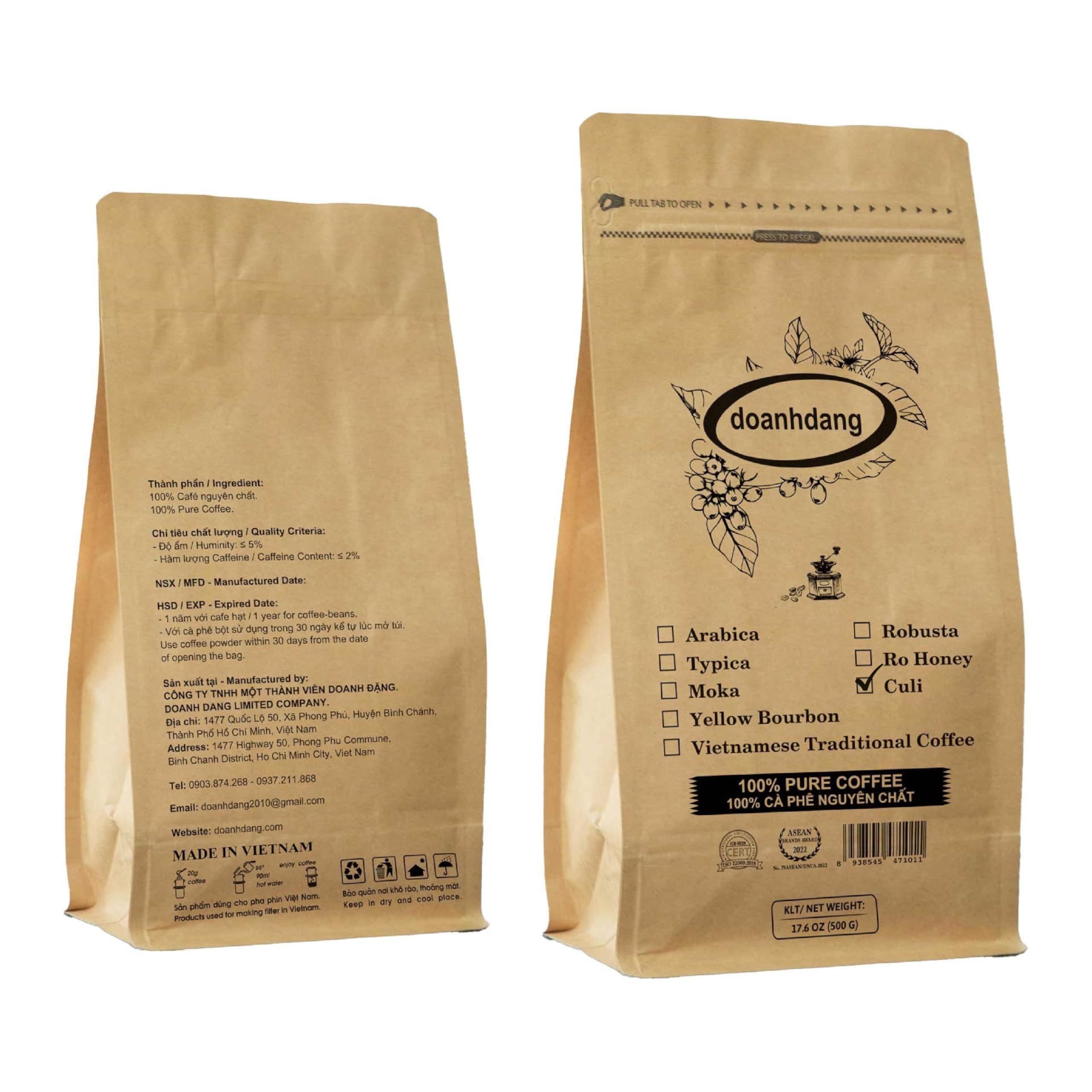 doanhdang - 17 Oz Premium Culi Whole Bean Coffee, 100% Culi Peaberry Medium R...