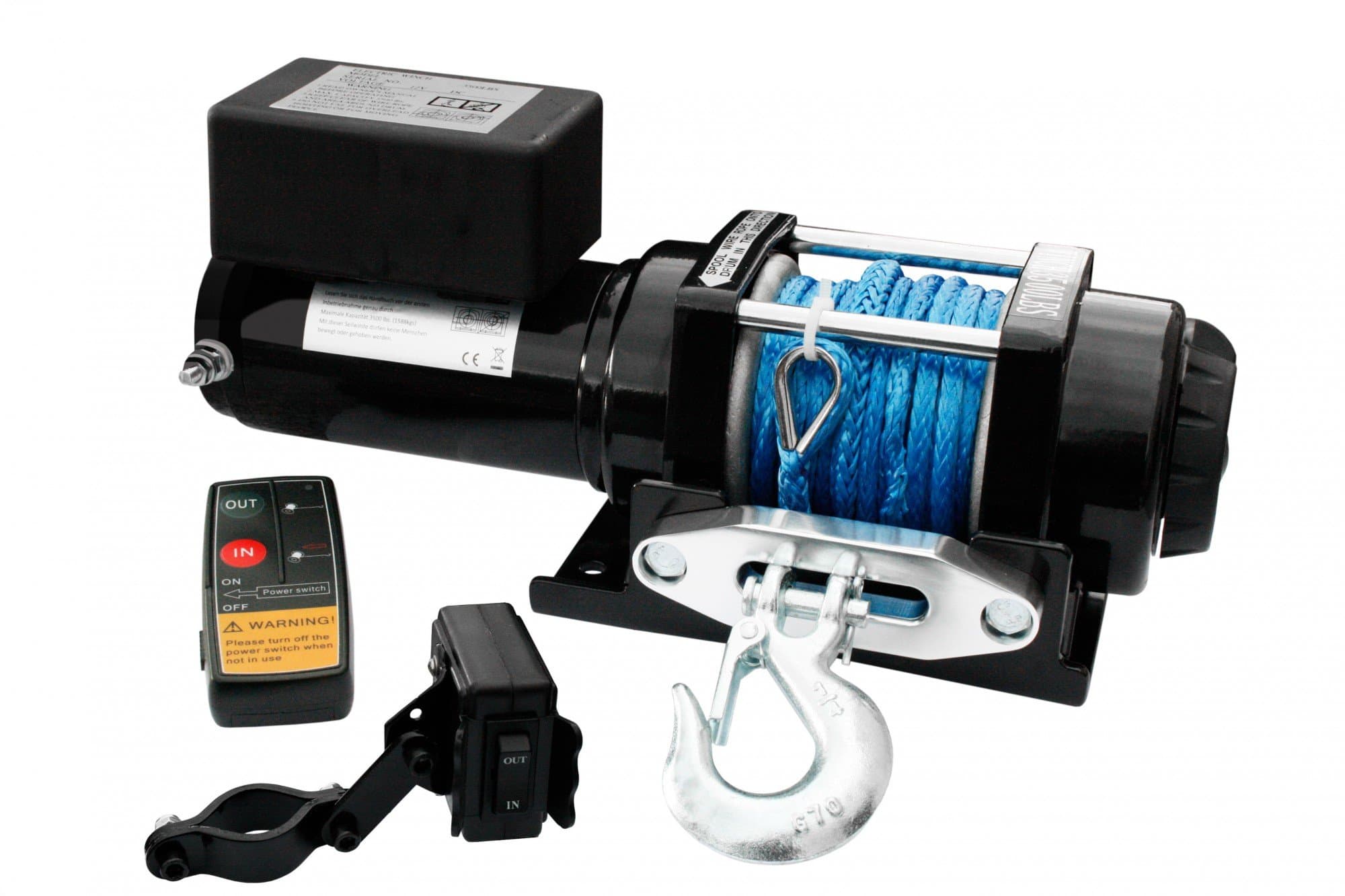 Electric ATV Rope Winch 4000 lbs Remote Controlled Plastic Rope Dyneema