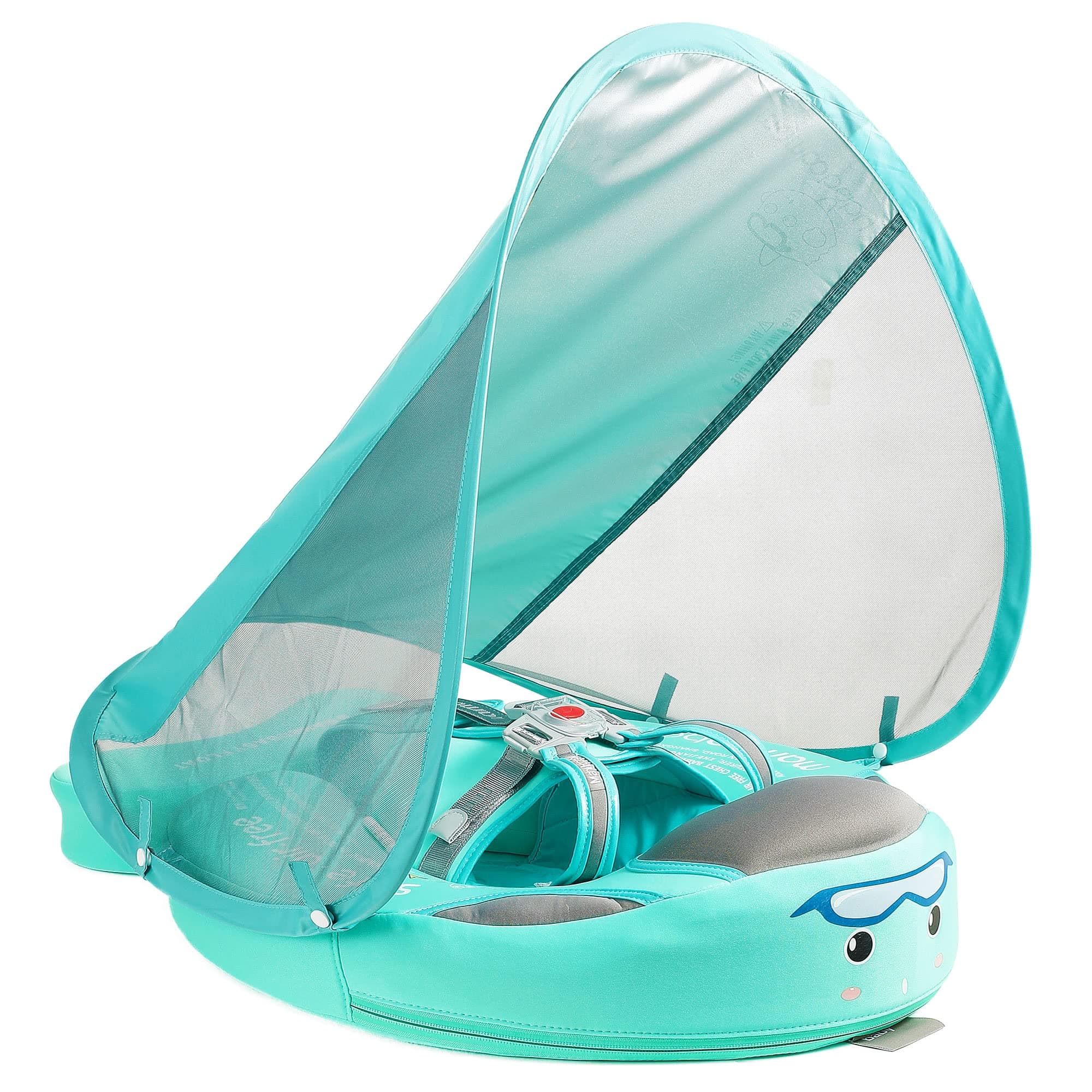 Mambobaby Float Add Tail Baby Swim Float with Canopy, Non-Inflatable Solid Baby Float, Upgrade Soft Skin-Friendly Fabric Material Infant Swim Float (Special Edition Green)