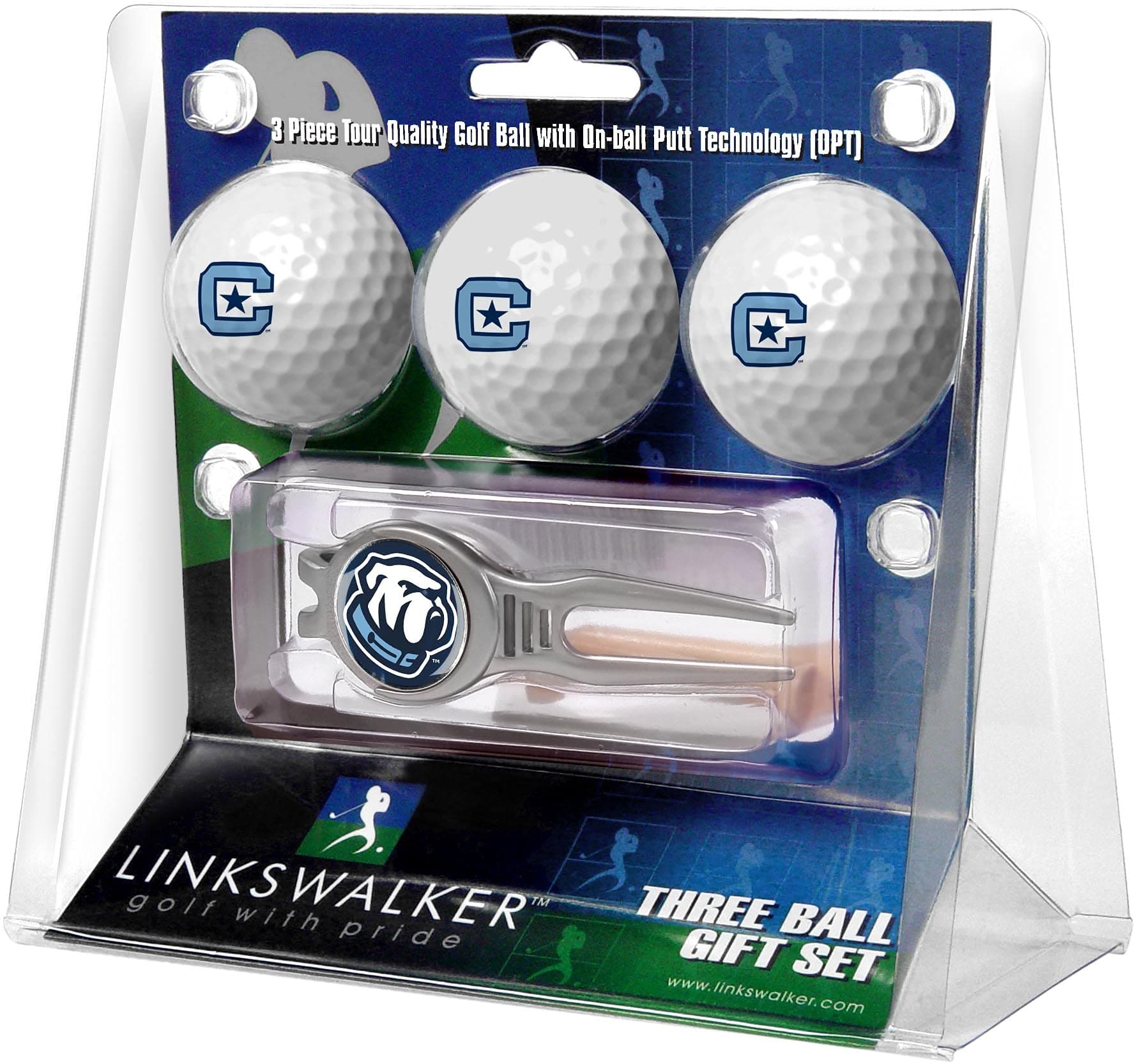 LinksWalker Citadel Bulldogs - 3 Golf Ball Gift Pack with Kool Divot Tool