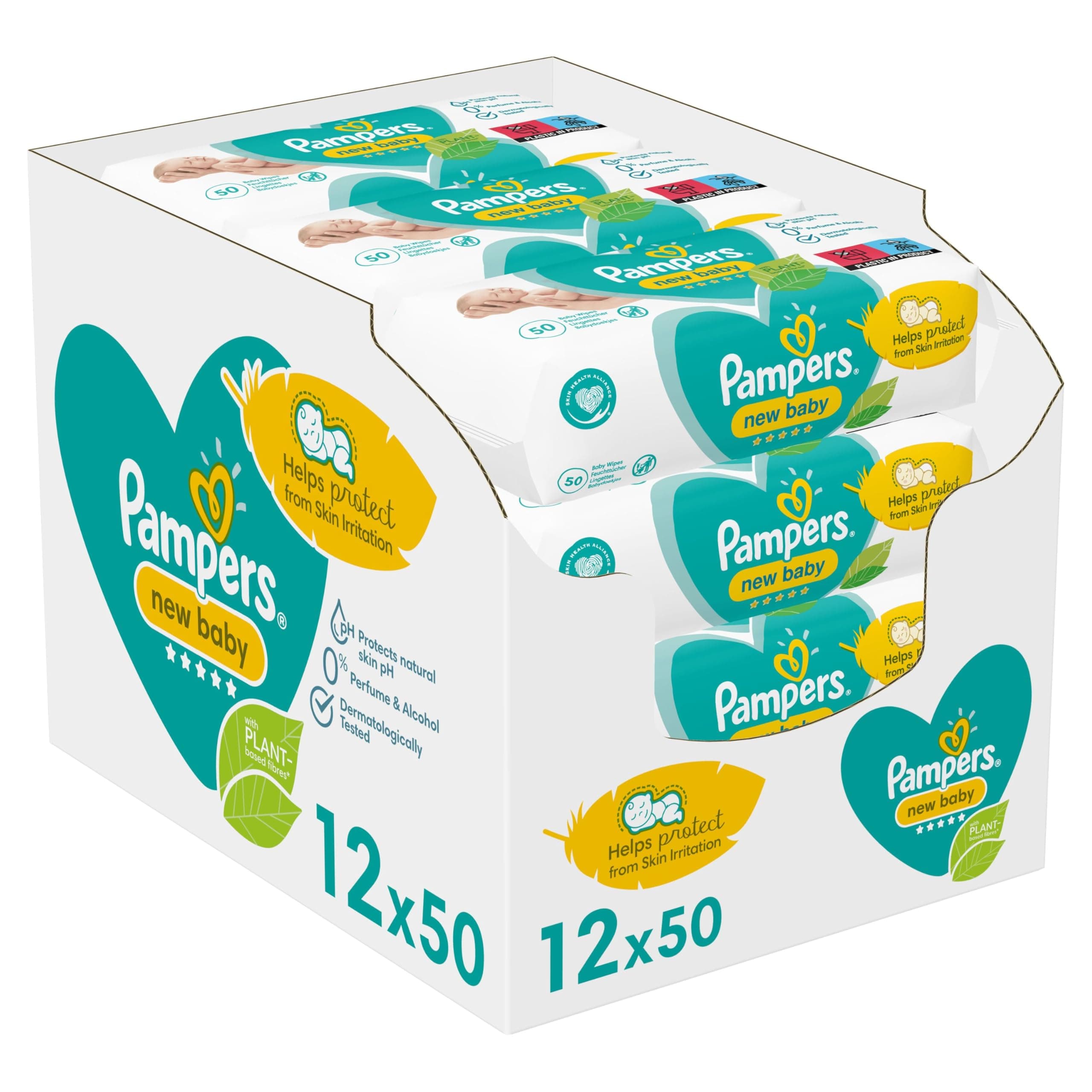 New Baby Wipes 12 Packs of 50 Wipes, 600 Baby Wet Wipes, Unscented, Helps Protect from Skin Irritation