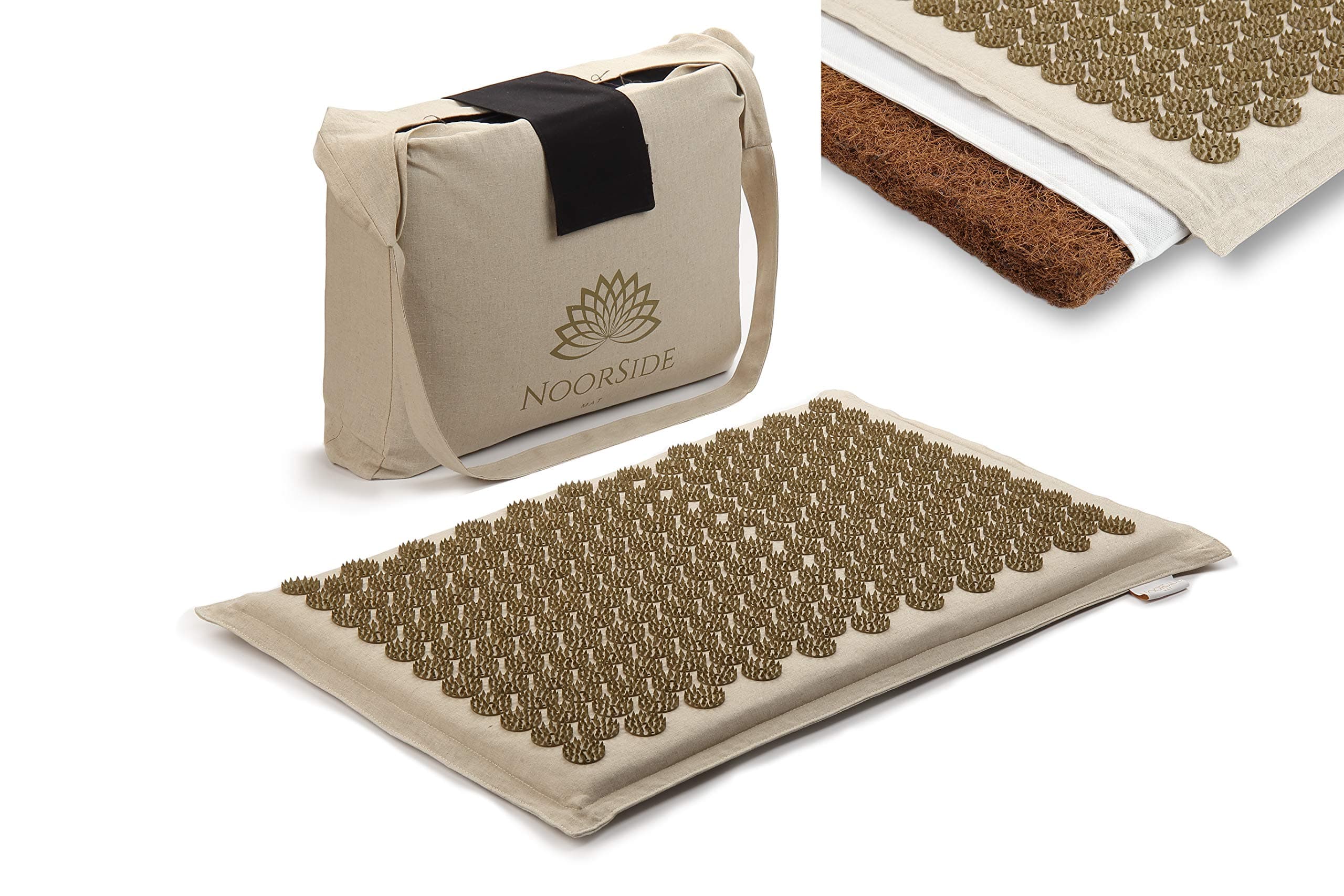 NOORSIDE® Acupressure Mat HIGH Quality Ecological Acupuncture Mat + Bag - Relieves Back Pain, Neck Pain and Muscle Tension - Massage mat and Relaxation - Made of Natural Coconut Fibre