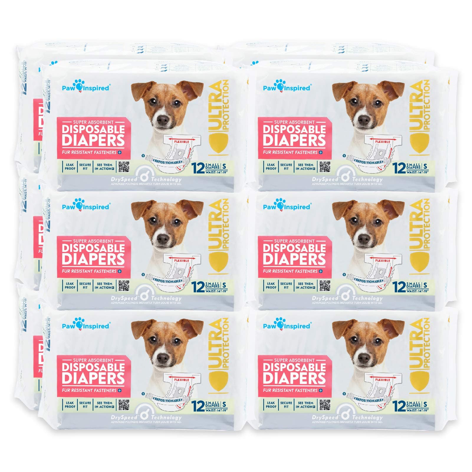 Paw InspiredDisposable Dog Diapers | Female Dog Diapers Ultra Protection | Diapers for Dogs in Heat, Excitable Urination, or Incontinence (12&144 Count) (Small (144 Count))