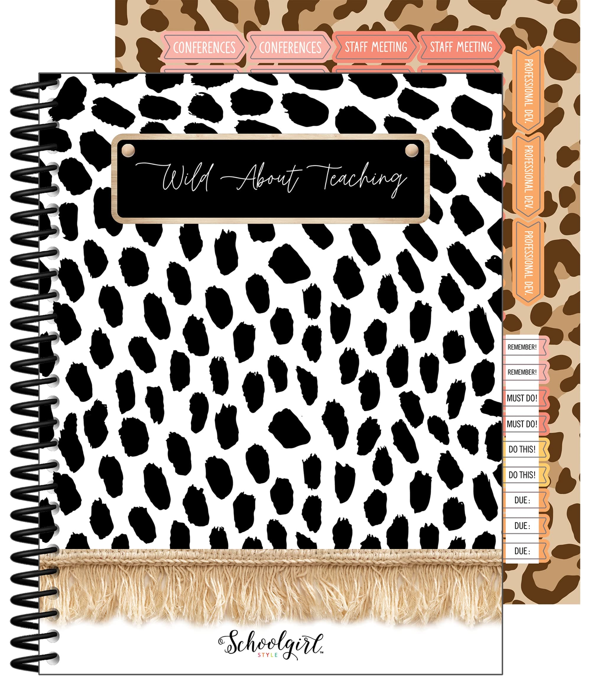 Schoolgirl Style Simply Safari Teacher Planner, 8" x 11" Undated Teacher Planner With Planner Stickers, Leopard Print Teacher Lesson Planner for Classroom Organization and Animal Print Classroom Décor