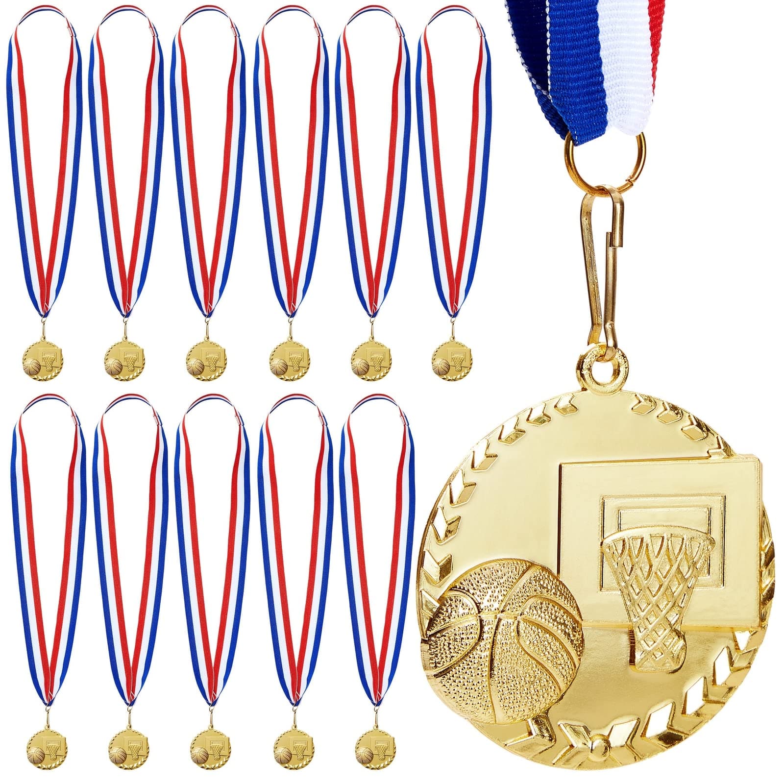Juvale Gold Basketball Medals - 12-Pack - Winner Medals for Sport Game, Kids, Awards, 2 Inches in Diameter with 31-Inch Ribbon