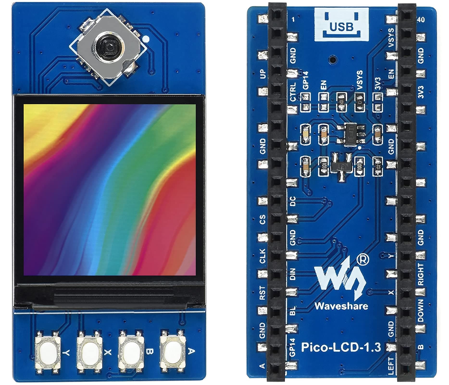 1.3inch LCD Display Module for Raspberry Pi Pico, 240×240 Resolution IPS Screen 65K RGB Color, SPI Interface ST7735S Driver, with 1x Joystick and 4X User Buttons Easy Interacting