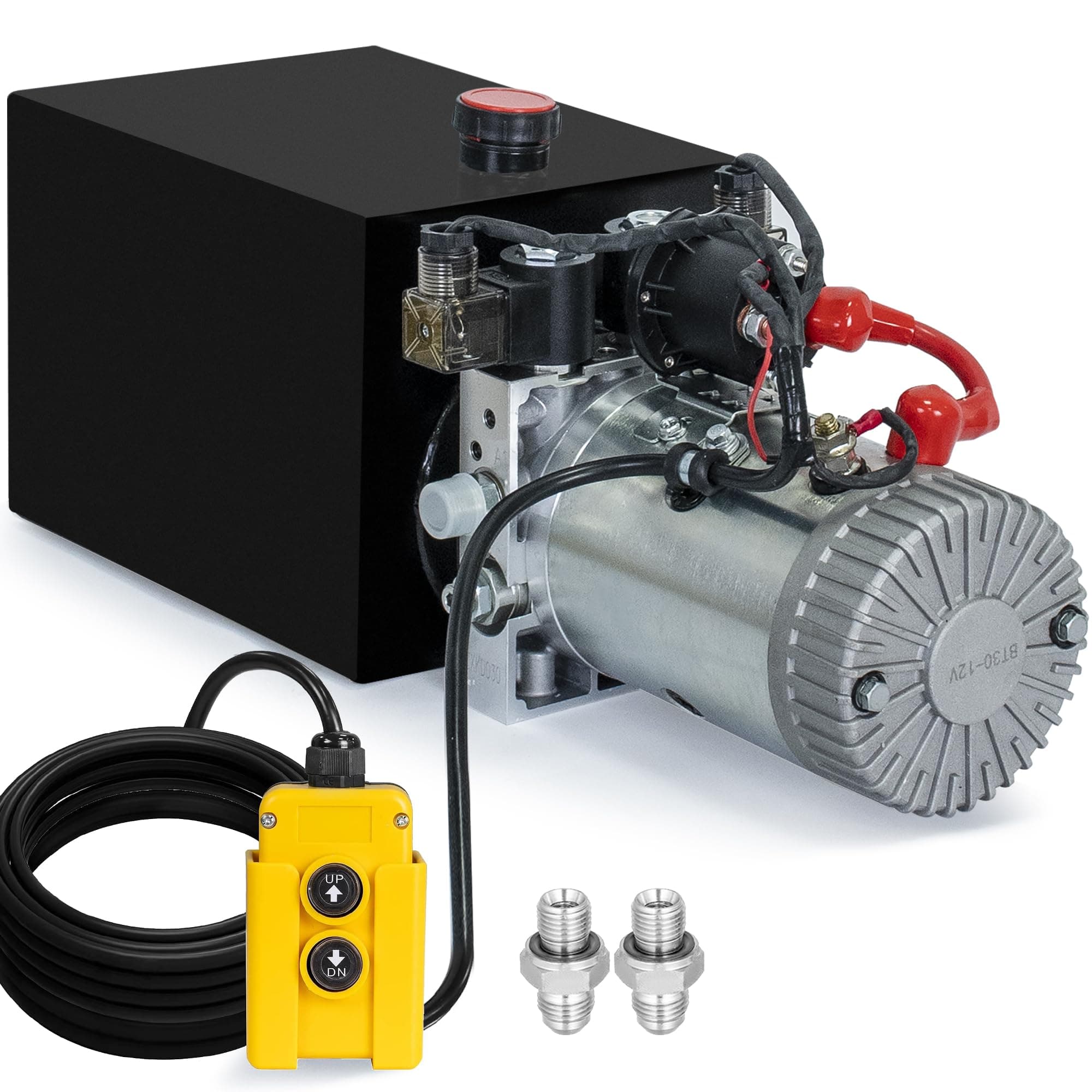 DC HOUSE 12V Hydraulic Pump Hydraulic Power Unit Electric Dump Trailer Power Unit (Double Acting 6 Quarts)