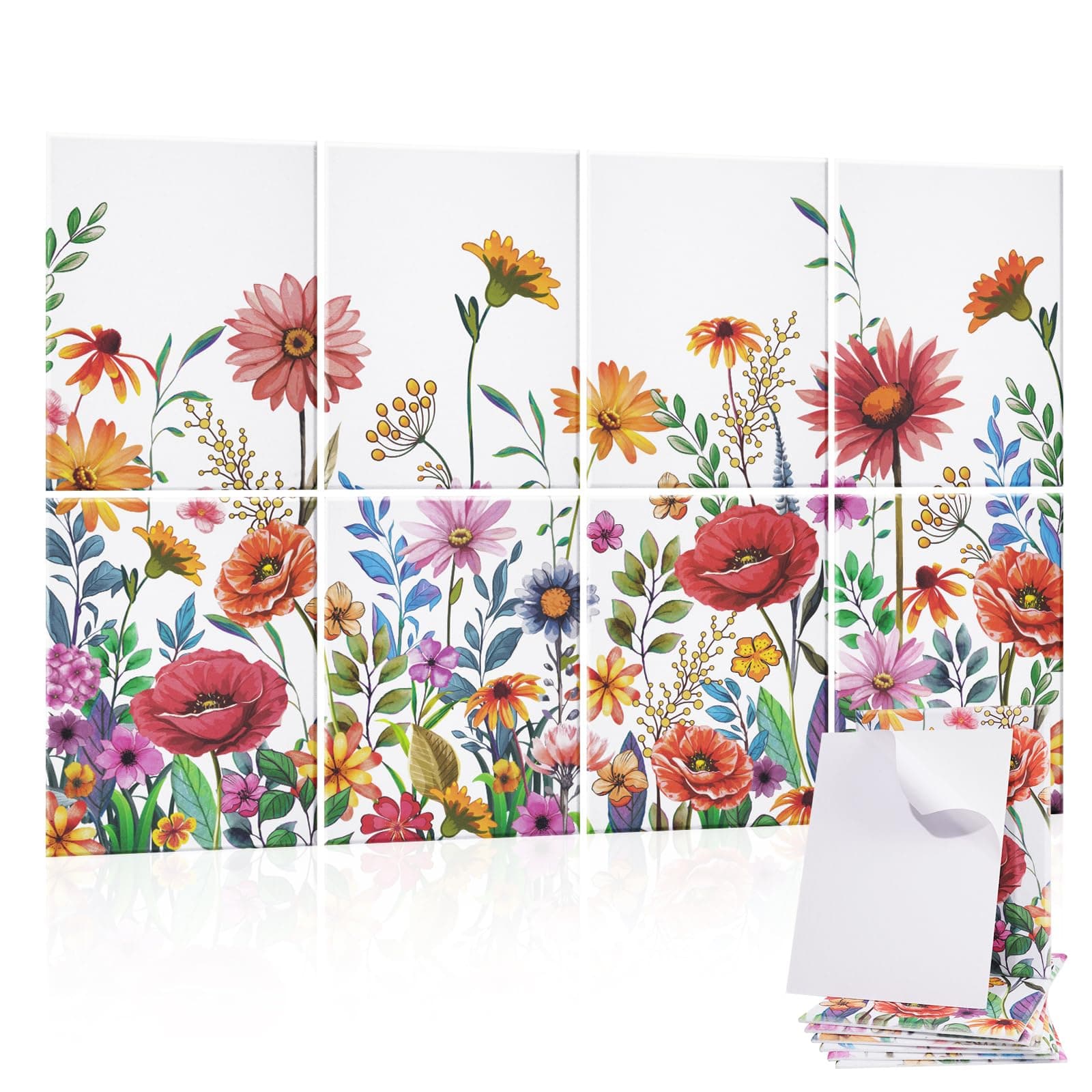 Tutmyrea 8 Pack Art Acoustic Panels, 48"X32" Self-adhesive Soundproof Wall Panels, Decorative Sound Absorbing Panels, Acoustic Treatment for Studio Home Office (Blooming Colorful Flowers)