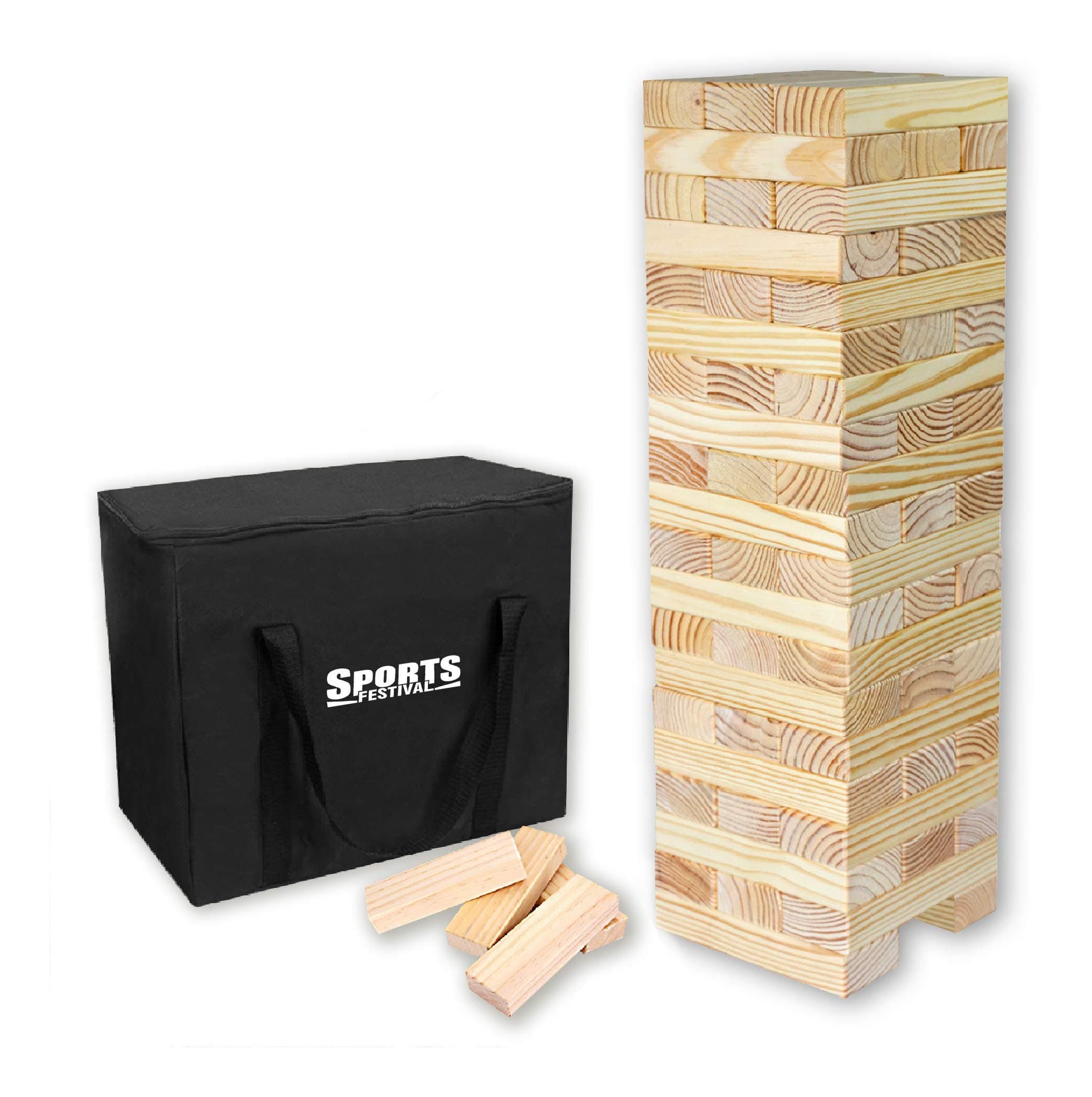 Sports Festival Giant Wooden Tumbling Timbers with Storage Bag--60 Blocks, Hardwood Block Stacking Game for Yard Games