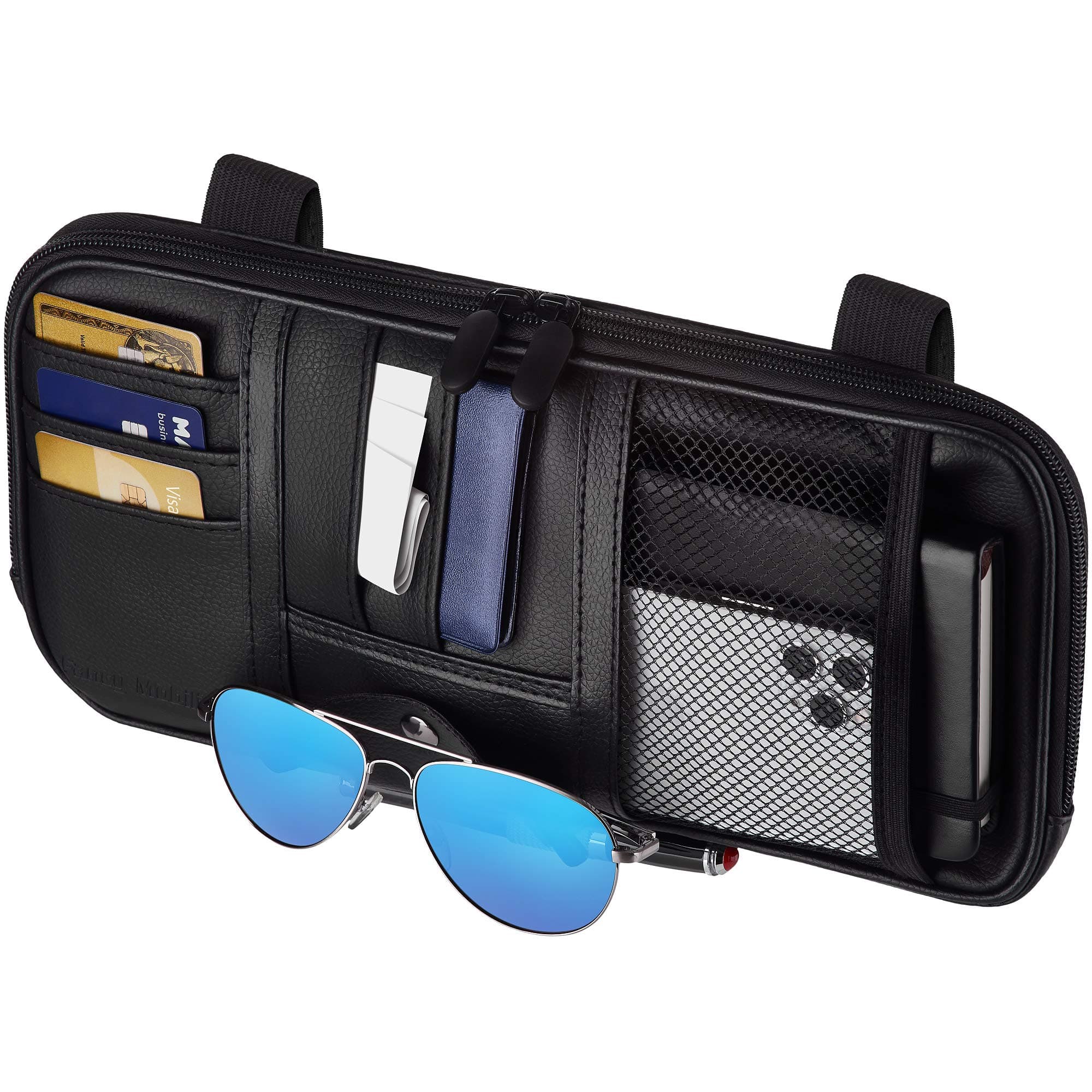 Car Sun Visor Organizer – Car, SUV, Truck Interior Accessories - Magnetic Glasses Holder & Full Length Horizontal Pockets, Allows Safe Driving - 12.2 X 6.1 In, Black