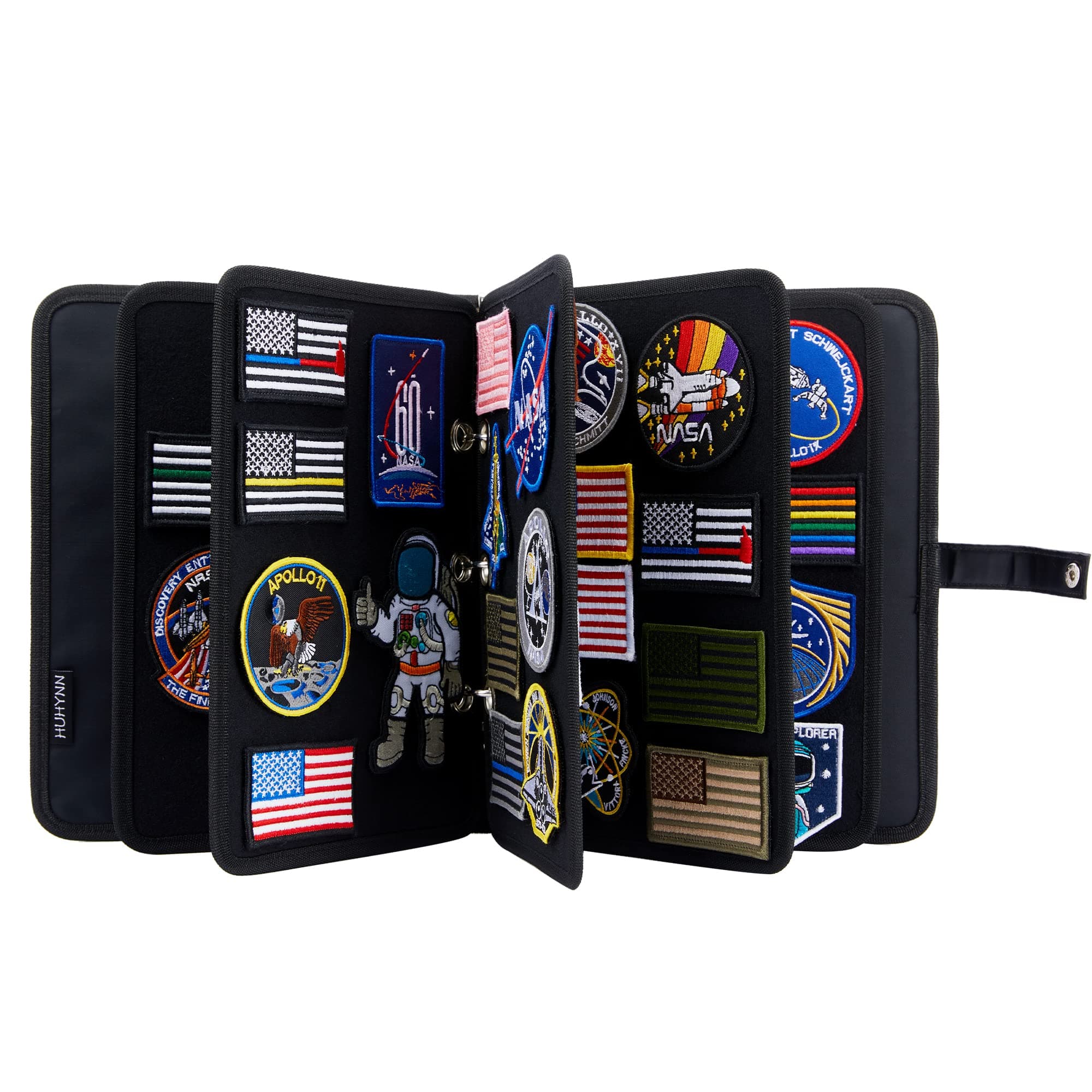 Patch Display Holder, Flip-Page Patch Booklet Organizer for Hook & Loop Patch Collections, 3-Ring Patch Display Binder with 5 Patch Holder Panels(Bag Only) (Black)