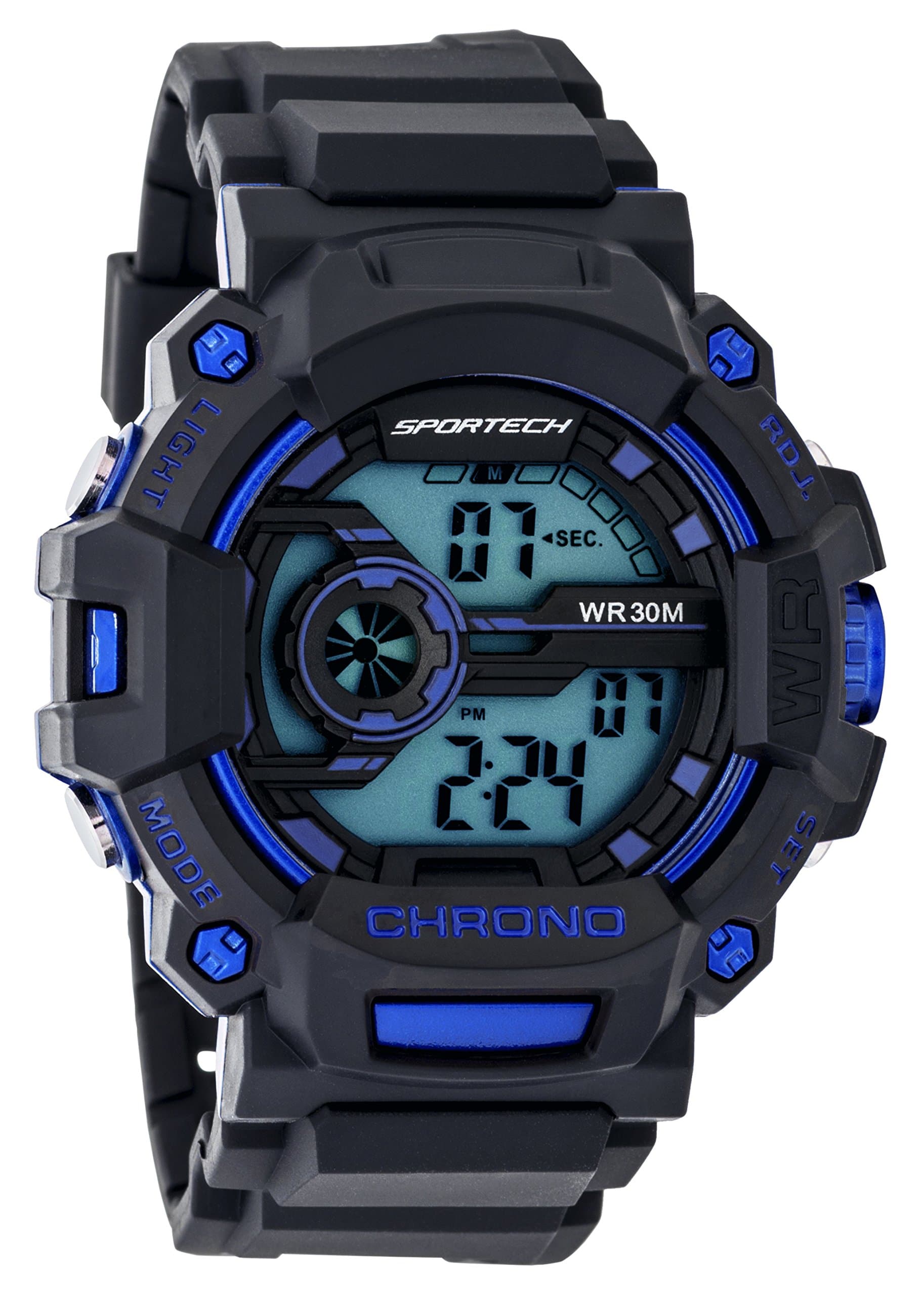 Children's Watches by Sportech - Black and Blue Digital Water Resistant Sport Watch - Make Every Second Count - SP12201
