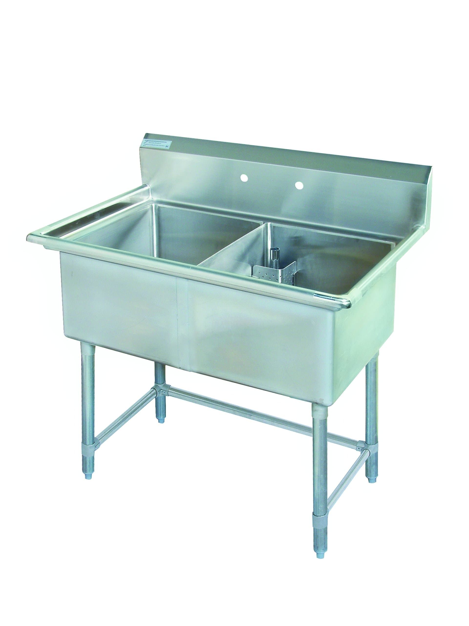 Tarrison CDS218 Heavy Duty 18 Gauge Stainless Steel Double Compartment Corner Drain Sink with Leg Brace, 42" Length x 36/47" Height x 27-1/2" Depth