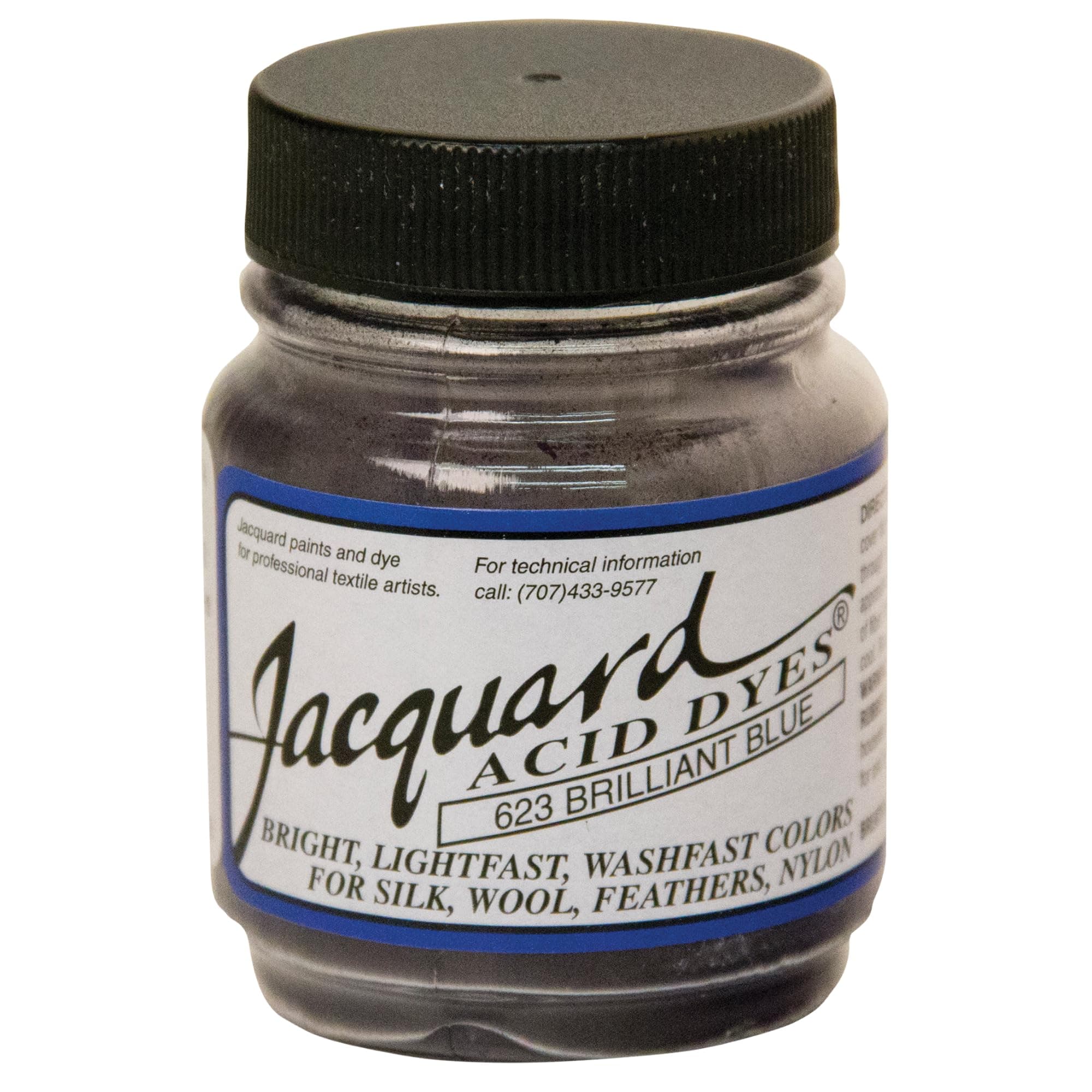 Jacquard Acid Dye 1/2oz Jar Brilliant Blue - Acid Dye for Wool, Silk, Alpaca, Feathers, Cosplay Wigs and Nylon - Powder Wool Dye for Full Coverage Dyeing - Vibrant Acid Silk Dye