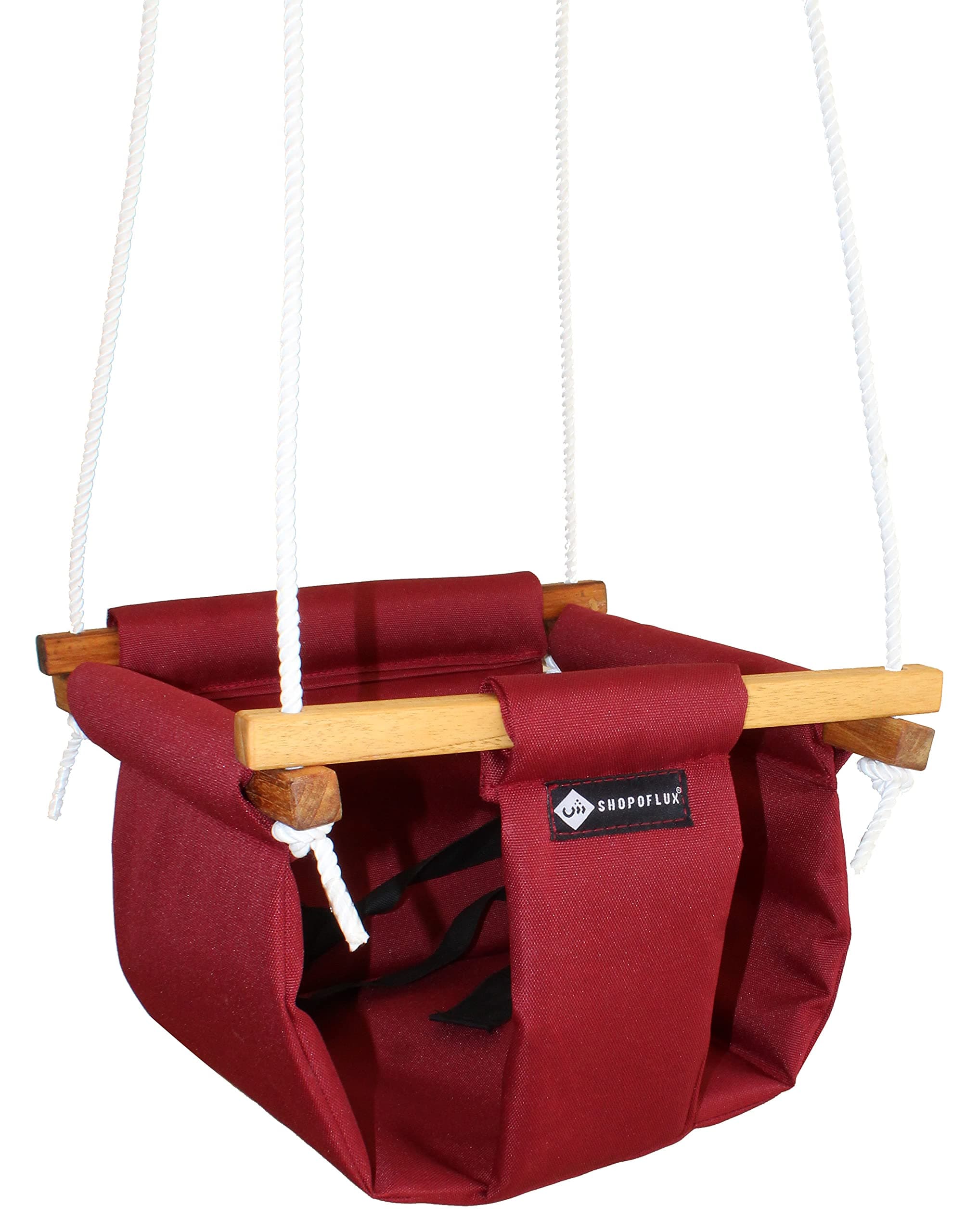 SHOPOFLUX Polyester Swing for Kids and Baby | Indoor Outdoor Hanging Jhula | 6 Months To 3 Years (Up To 25 Kg) | Maroon | Depth 8.5 Inch