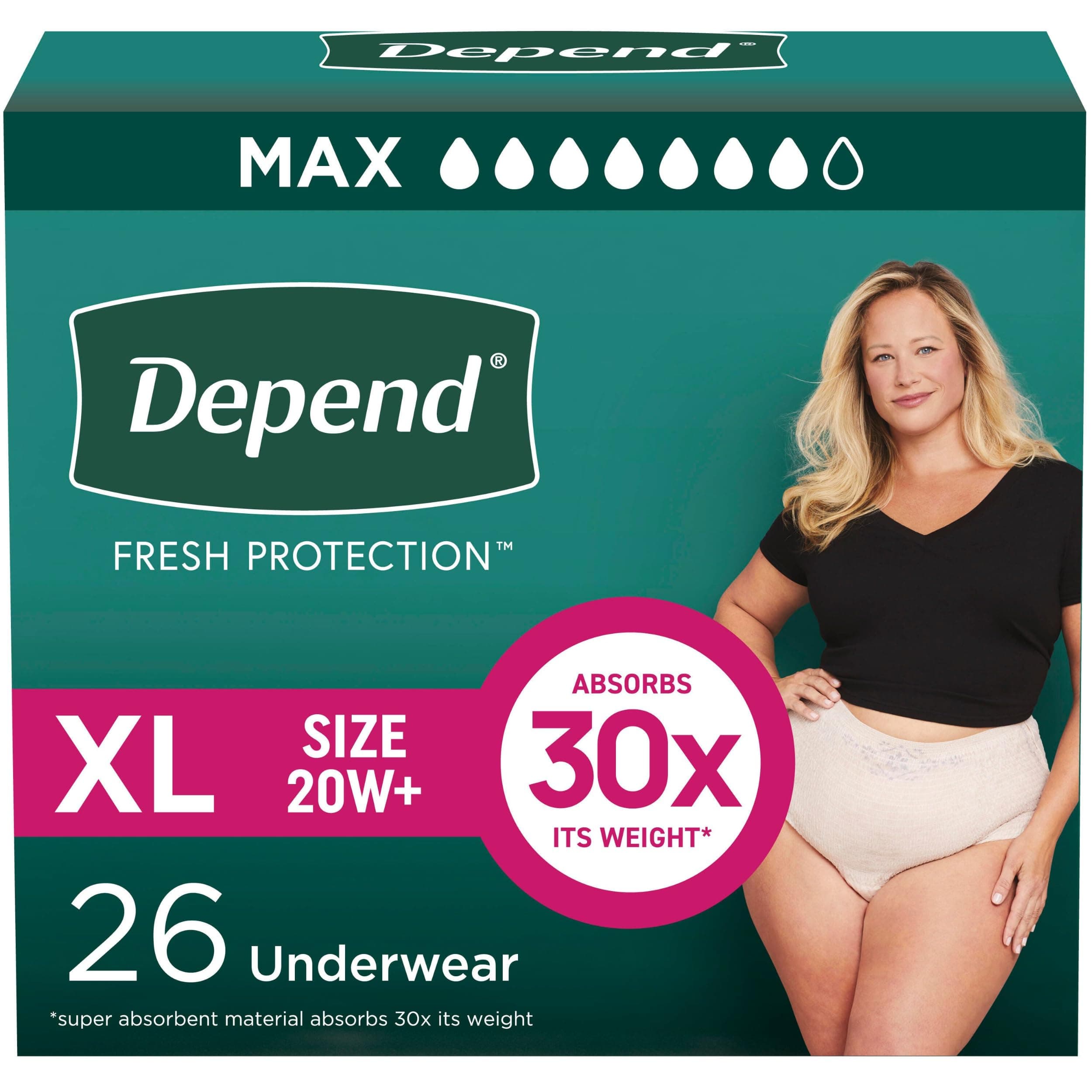 Depend FIT-Flex Incontinence Underwear for Women, Disposable, Blush, X-Large, 26 Count
