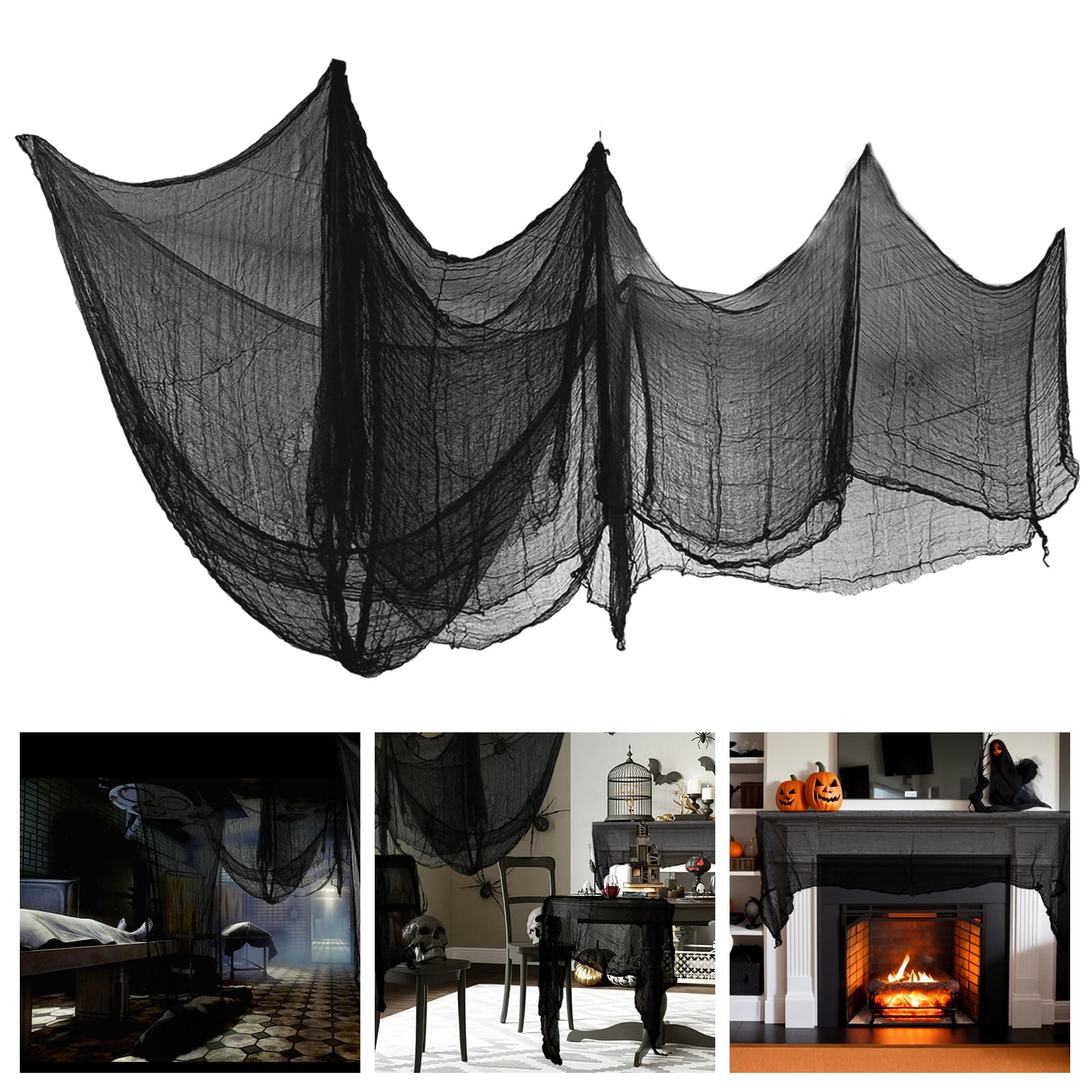 OurWarm 6Pcs Black Halloween Creepy Cloth 30×72inch, Scary Spooky Gauze Cloth Clearance for Indoor Outdoor Halloween Decorations Halloween Party Haunted House Windows Doorways Decor