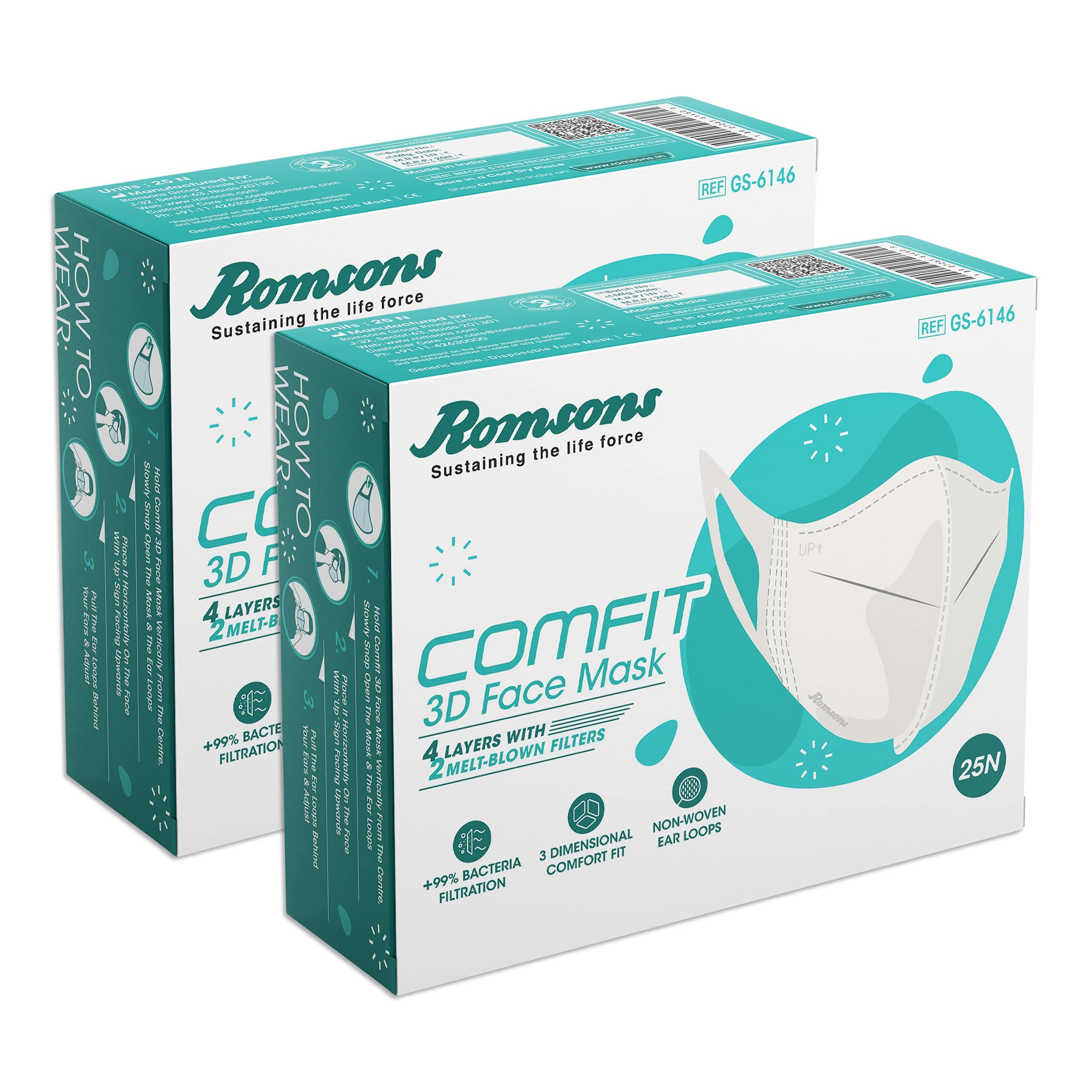 Romsons Comfit 3D Disposable Face Mask with 4 Layer Protection