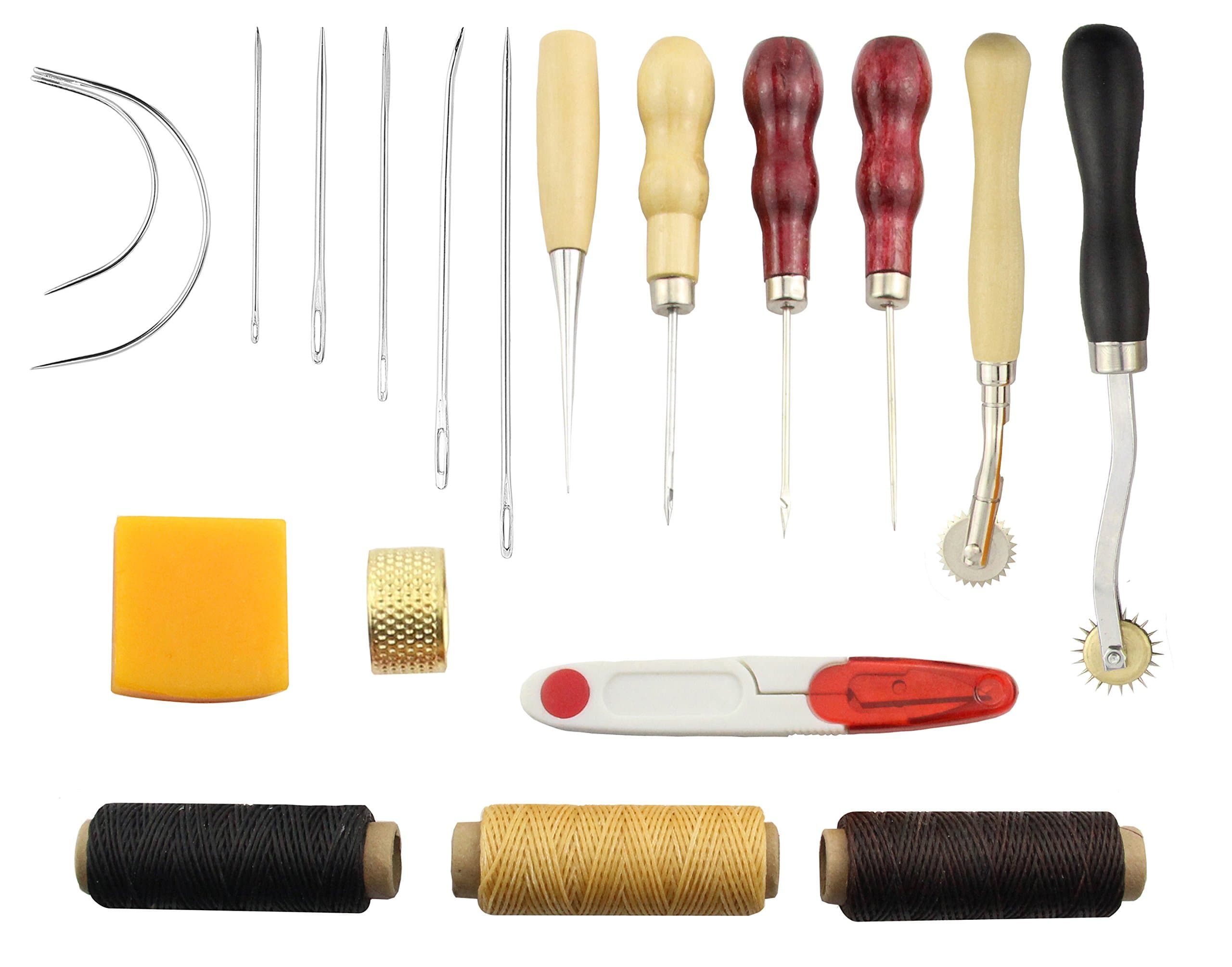 Obecome 13Pcs Leather Craft Tools,Craft Leather DIY Hand Stitching Sewing Tool Set Including Thread Awl Waxed Thimble Kit