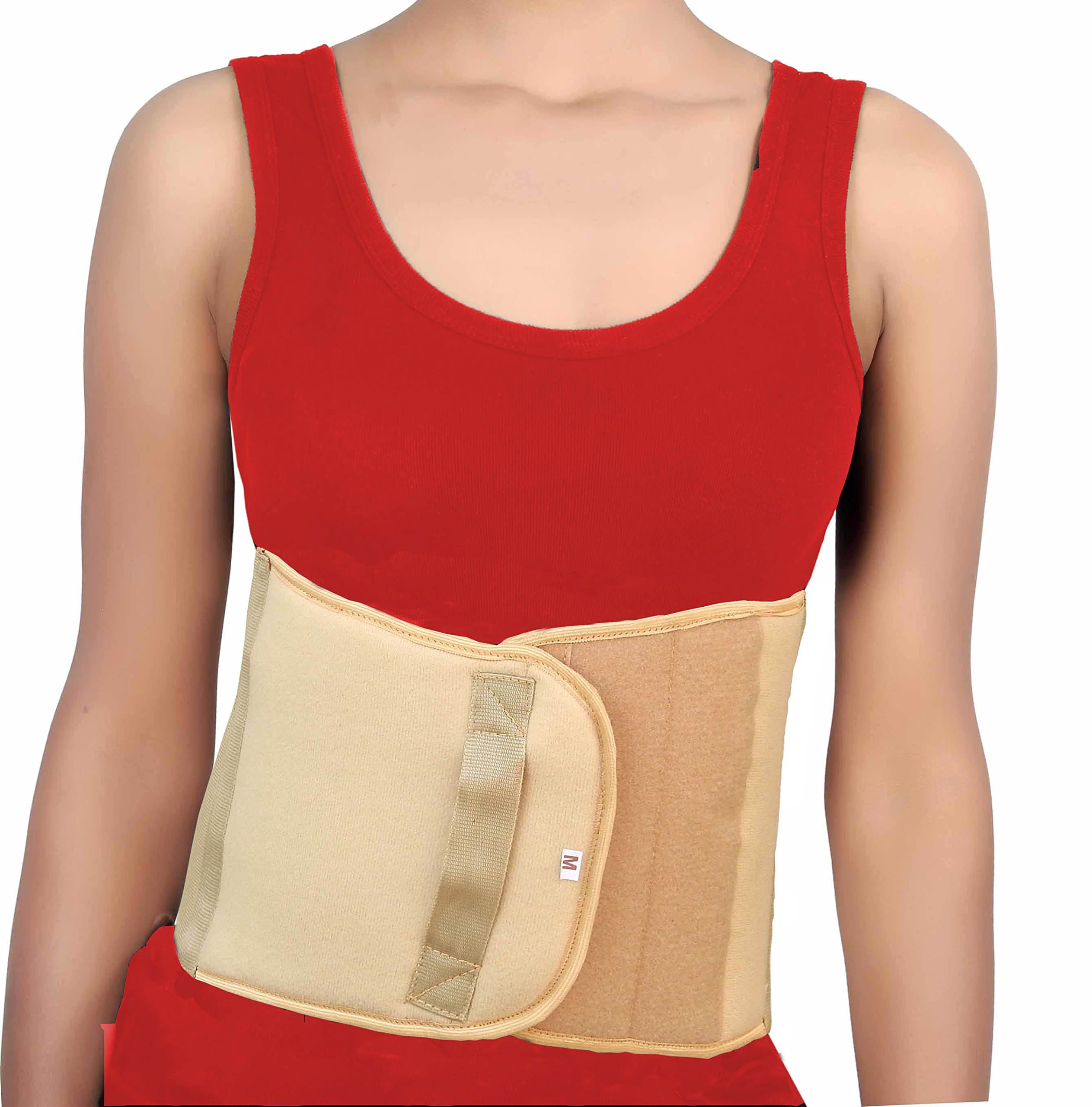 Beige Abdominal Binder 9" Elastic Belt/Girdle| Post Pregnancy & Post Surgrey Belly Wrap | Tummy Trimmer Slimming Belt - M
