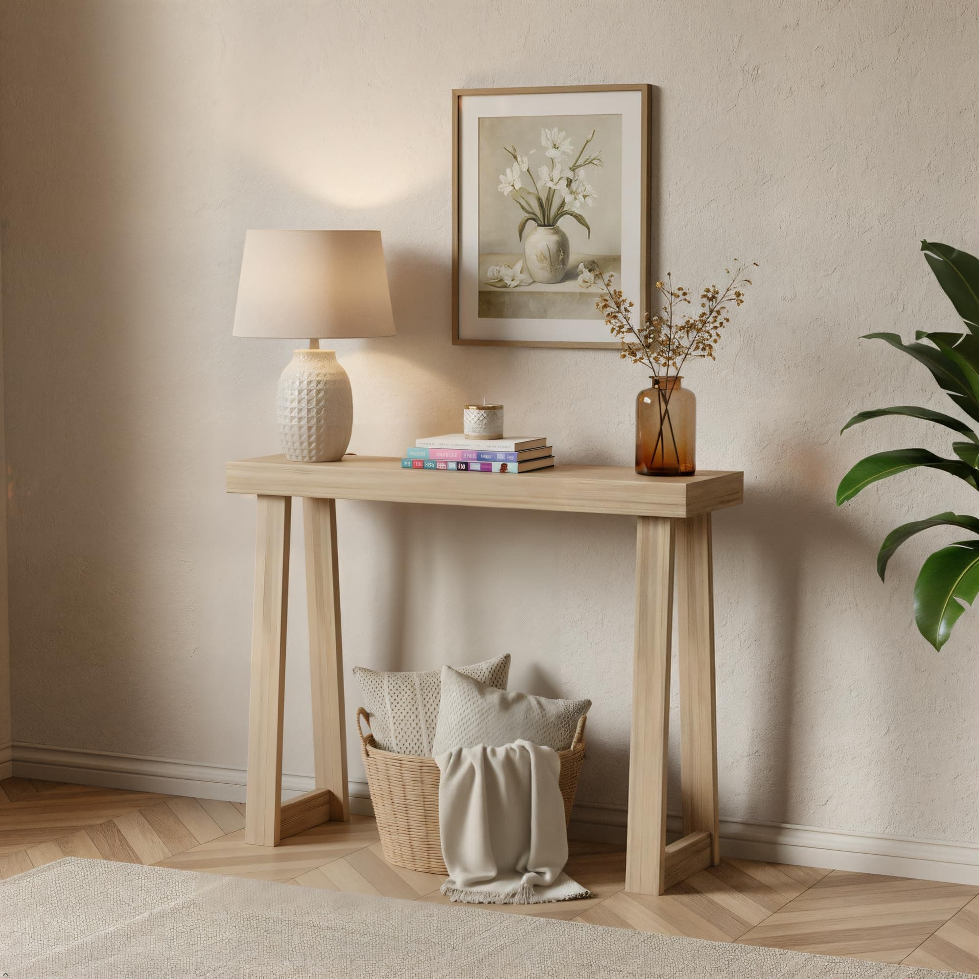 Plank+Beam Solid Wood Console Table, 36 Inch, Sofa Table, Narrow Entryway Table for Hallway, Behind The Couch, Living Room, Foyer, Easy Assembly, Blonde