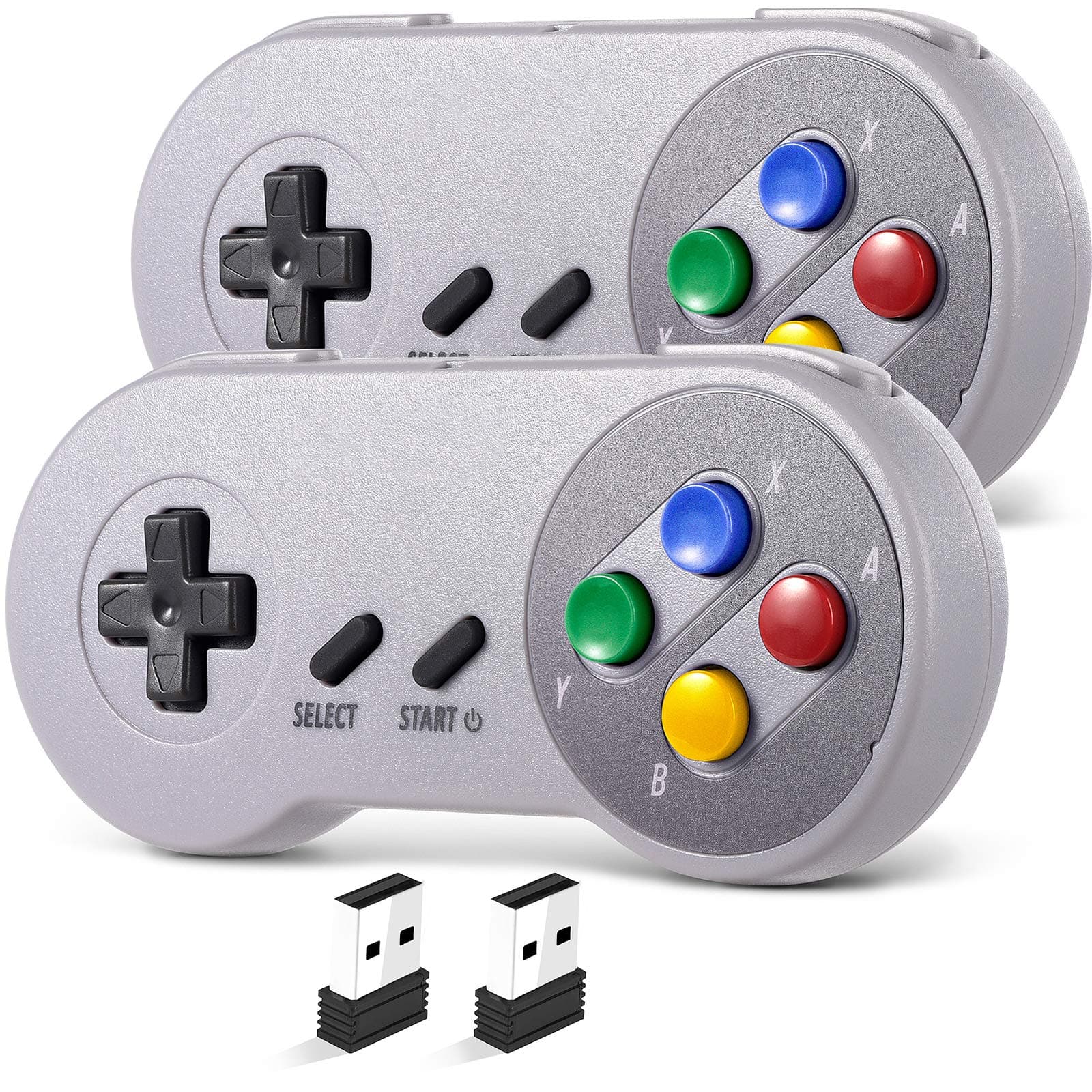 SAFFUN 2 Pack 2.4 GHz Wireless USB Controller Compatible with Super Famicom Game, iNNEXT SNES Retro USB PC Classic Controller for Windows PC MAC Linux Genesis Raspberry Pi Retropie (Multicolored Keys)