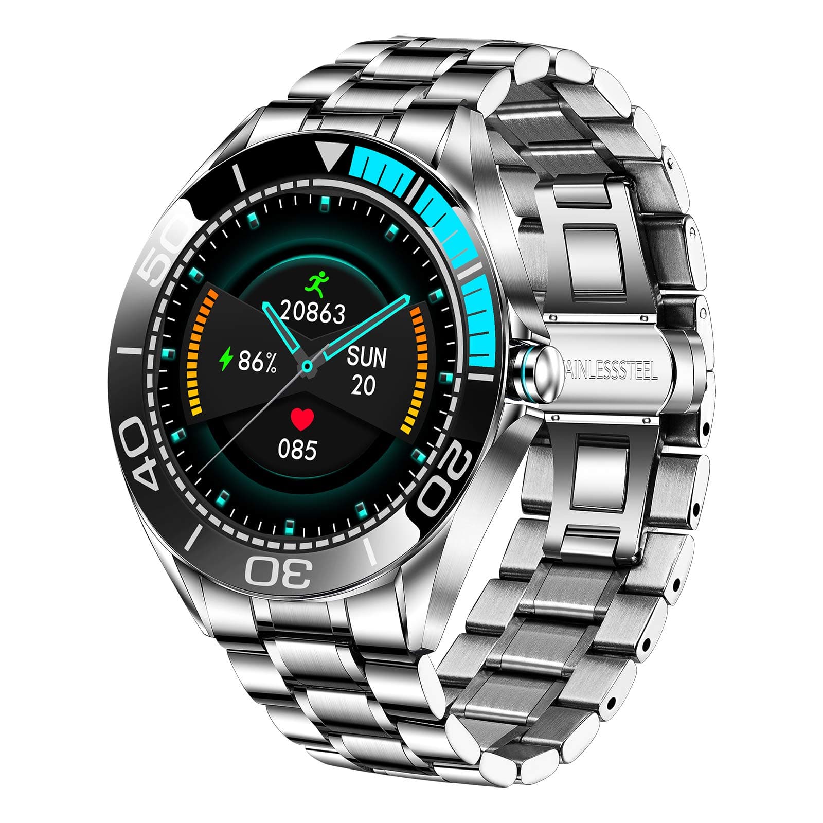 LIGE Men Smart Watch, IP67 Waterproof Fitness Tracker Watches Heart Rate Blood Oxygen Blood Pressure Monitor Full Touch Screen Sports Smartwatch Staninless Steel Band for Men for IOS Android Phone