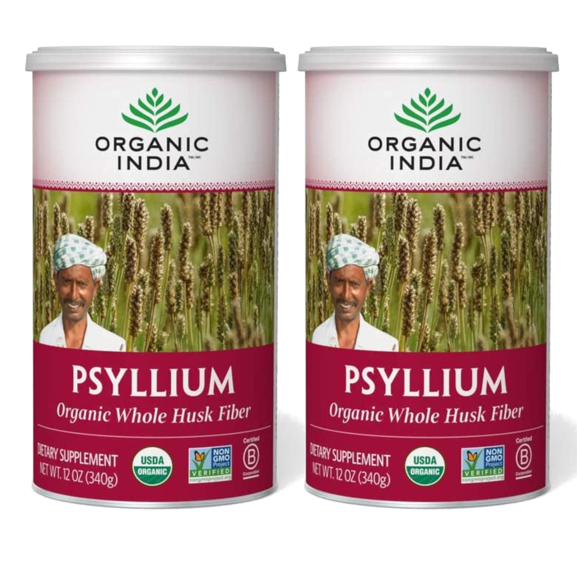 Whole Psyllium Husk Powder Organic - Psyllium Husk Fiber Supplement, Digestion Support, Vegan, Gluten-Free, Non-GMO, Soluble & Insoluble Fiber Source - 12 oz (Pack of 2)