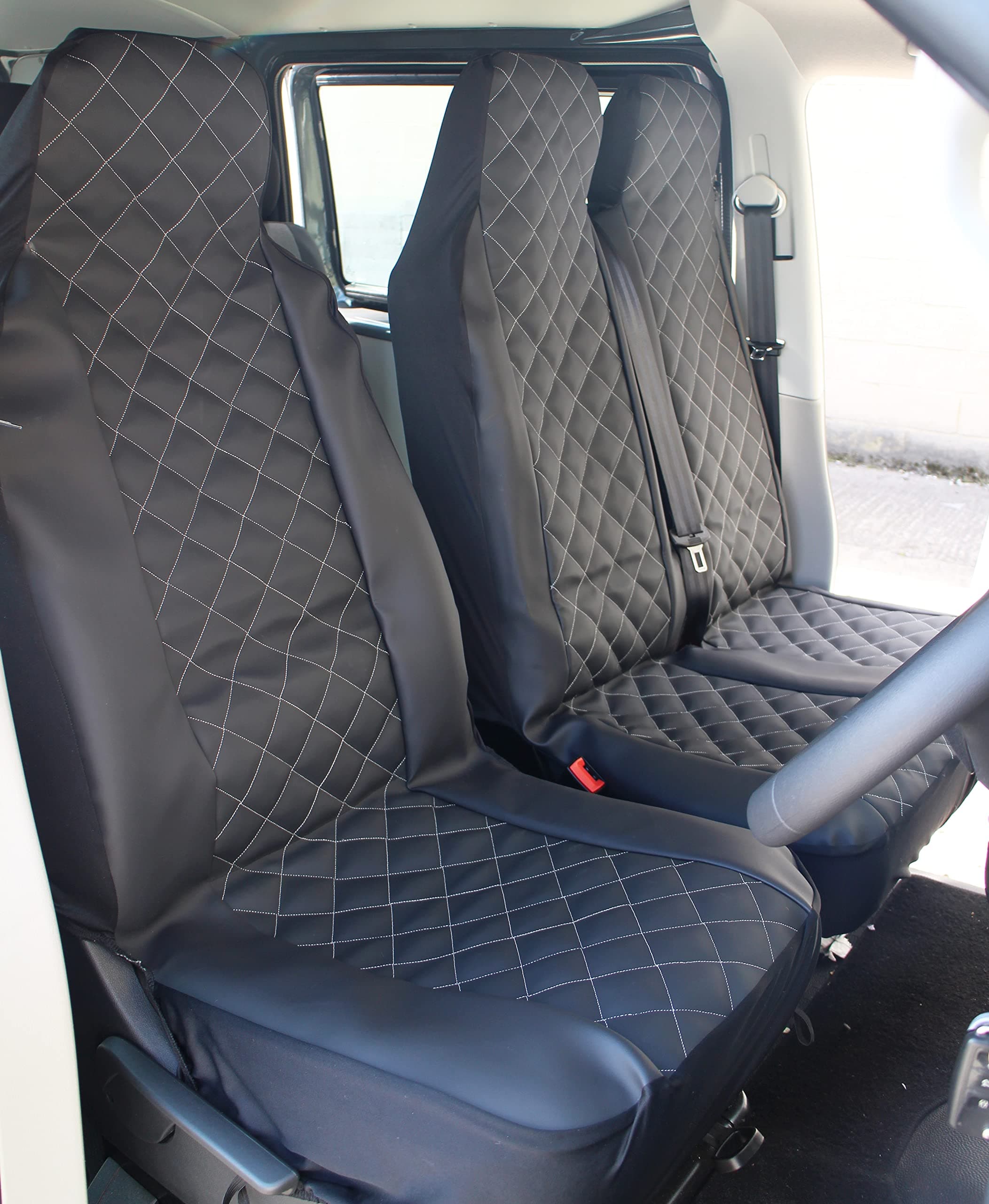 Diamond Quilted MAJESTIC Heavy Duty LEATHER LOOK Van Seat Covers - Single & Double