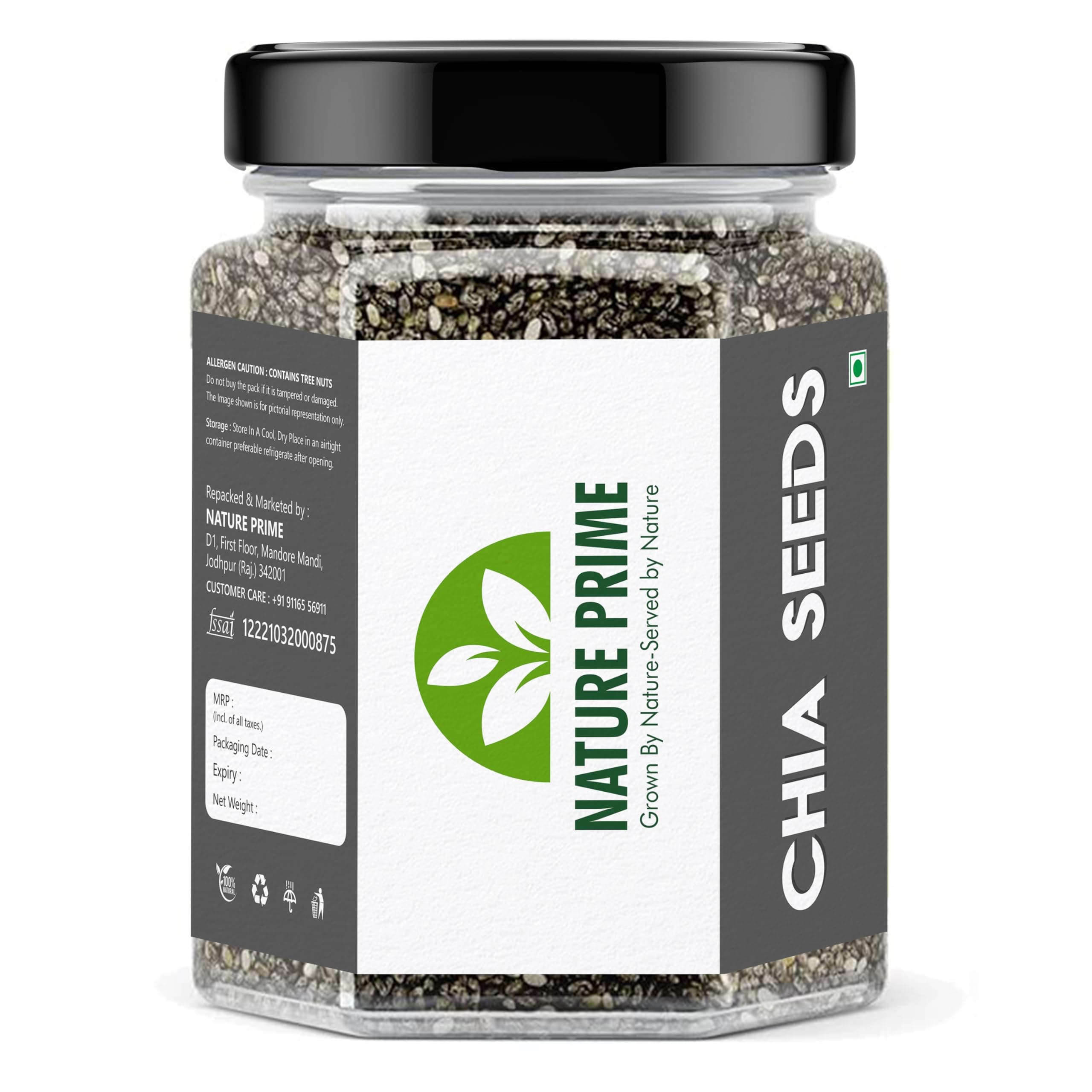 Nature Prime chia seeds 250g | chia seeds for weight loss | Omega-3 Seeds for Eating | Non-GMO and Fibre Rich Seeds (Jar pack)