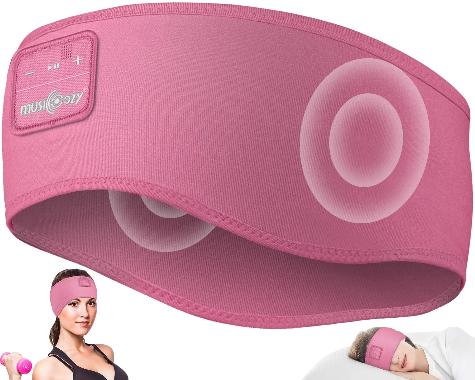 MUSICOZY Sleep Headphones Headband Bluetooth 5.4 Wireless Headband Headphones for Sleeping for Side Sleeper with Ultra-Thin HD Stero Speaker for Workout(Pink)