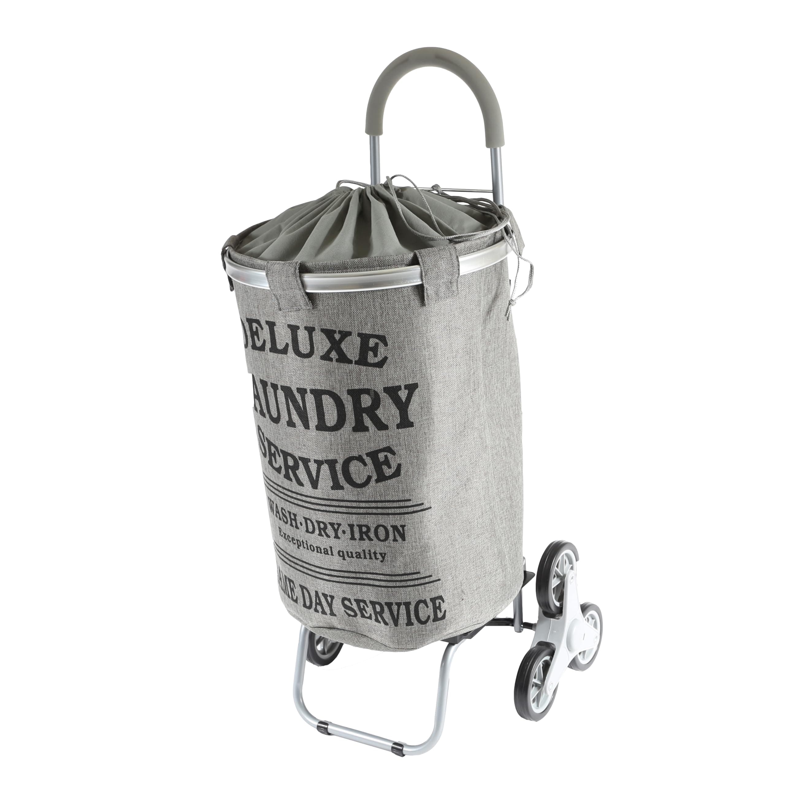 dbest products Stair Climber Laundry Trolley Dolly, Grey Laundry Bag Hamper Basket cart with wheels sorter