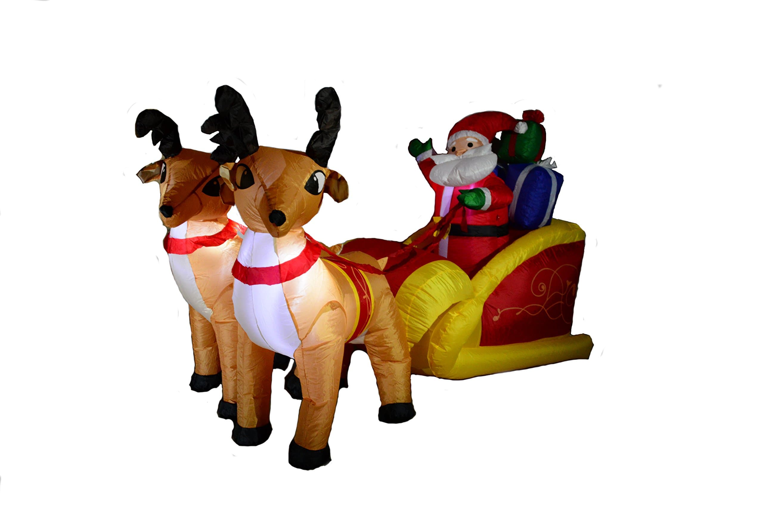 Fun City Christmas Inflatable 6 Feet Santa on Sleigh with two Reindeers Yard Decoration