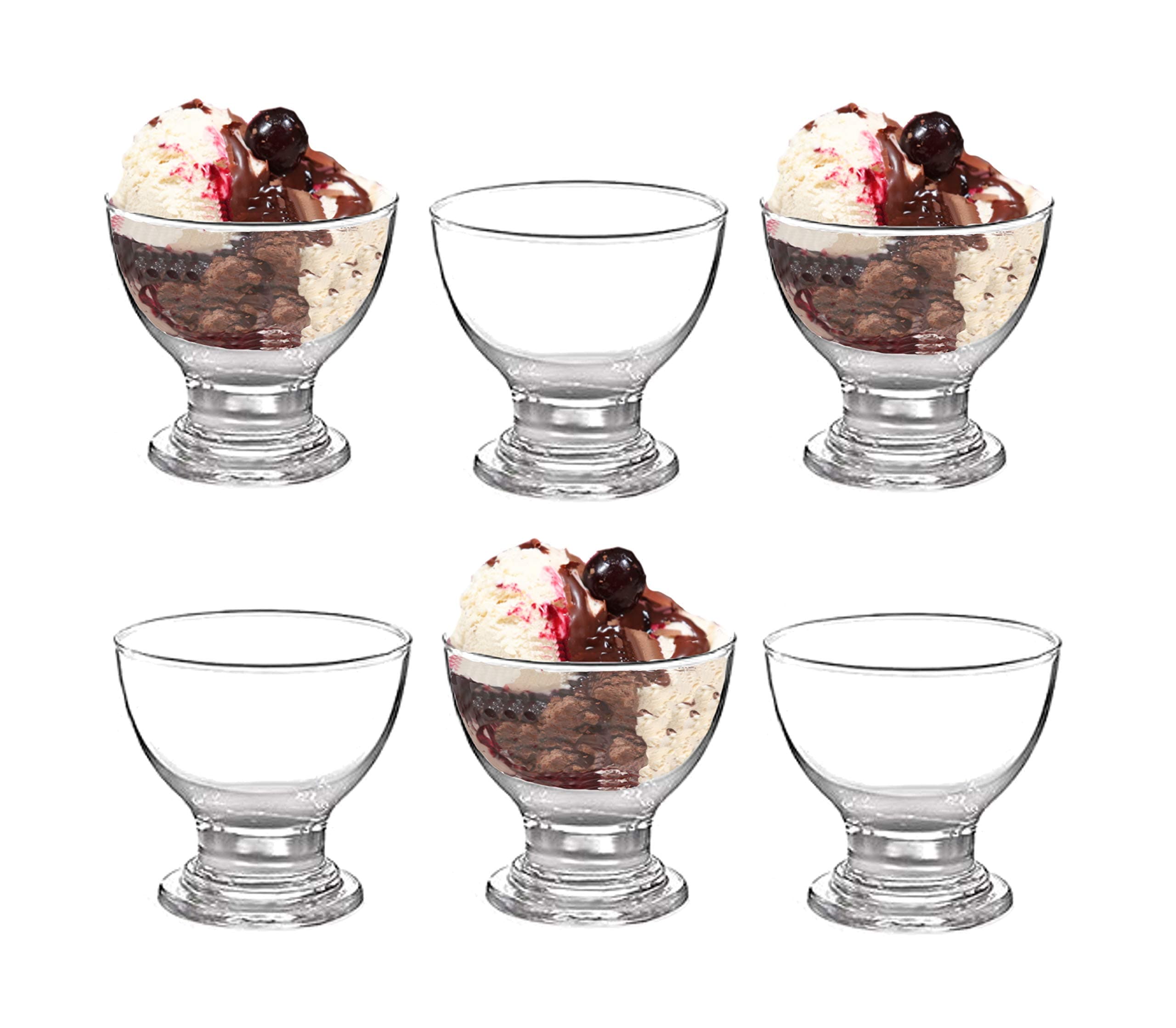 Glass Dessert Bowls Sundae Ice Cream Set of 6 Short Stemmed Prawn Cocktail Glasses Appetiser Fruit Salads Pudding Dishes Footed Dessert Sundae Cocktail Bowls