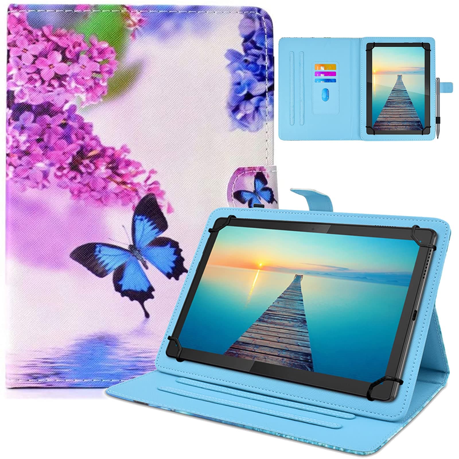 DETUOSI Case for Urao C107 /Jeazans OC101/C107, Stand Cover for HiGrace C107/ZOFYWNAS C107/Freeski C107/Pswarfd Tablet 10 inch, PU Leather Multi-Angle Viewing with 3 Card Slots
