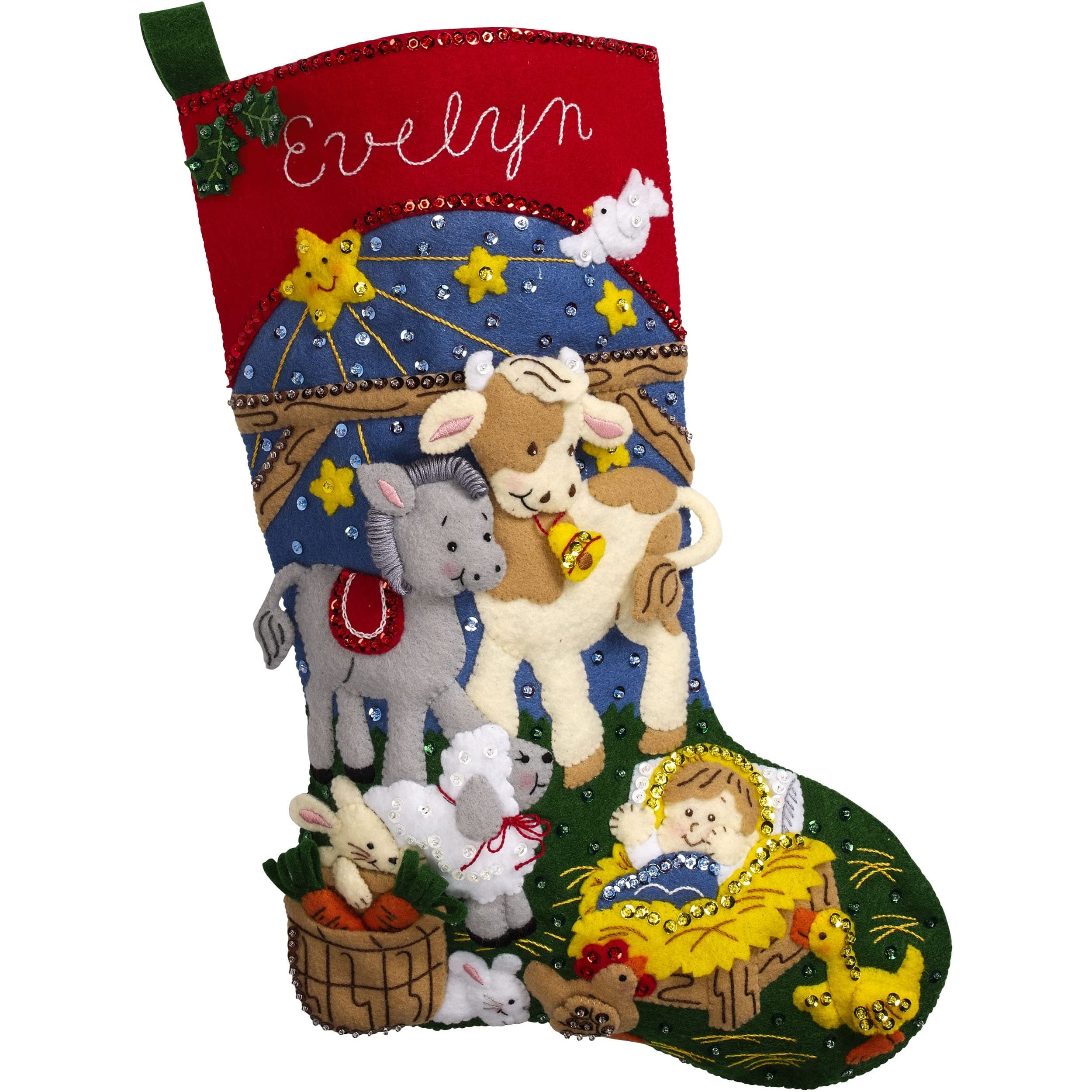 BucillaFelt Applique 18" Stocking Making Kit, Christmas Nativity, Perfect for DIY Arts and Crafts, 89531E, White