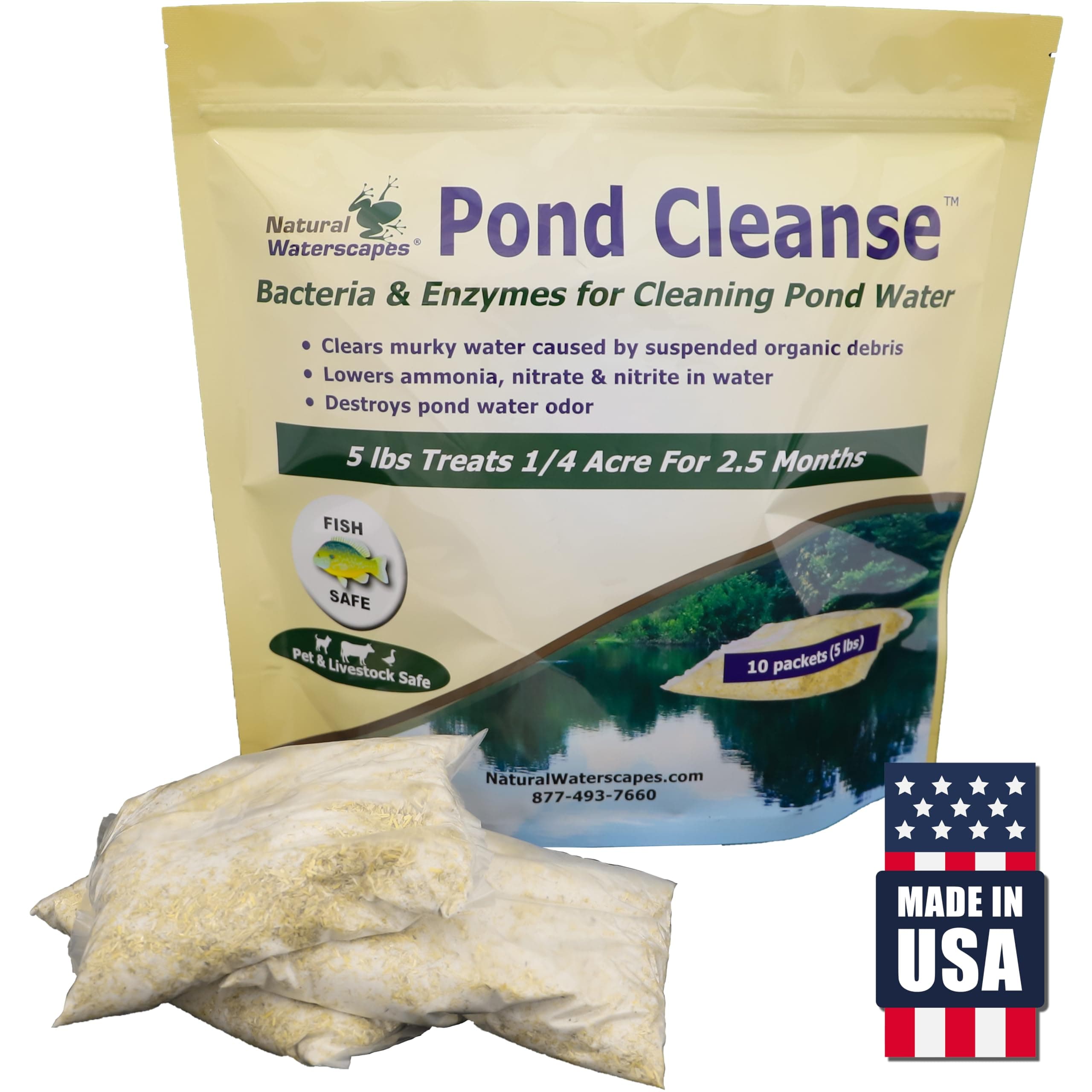 Pond Cleanse 5 lb (10 Packets) | Natural Cleaner & Water Clarifier Packets | Treats up to 1.25 Acres