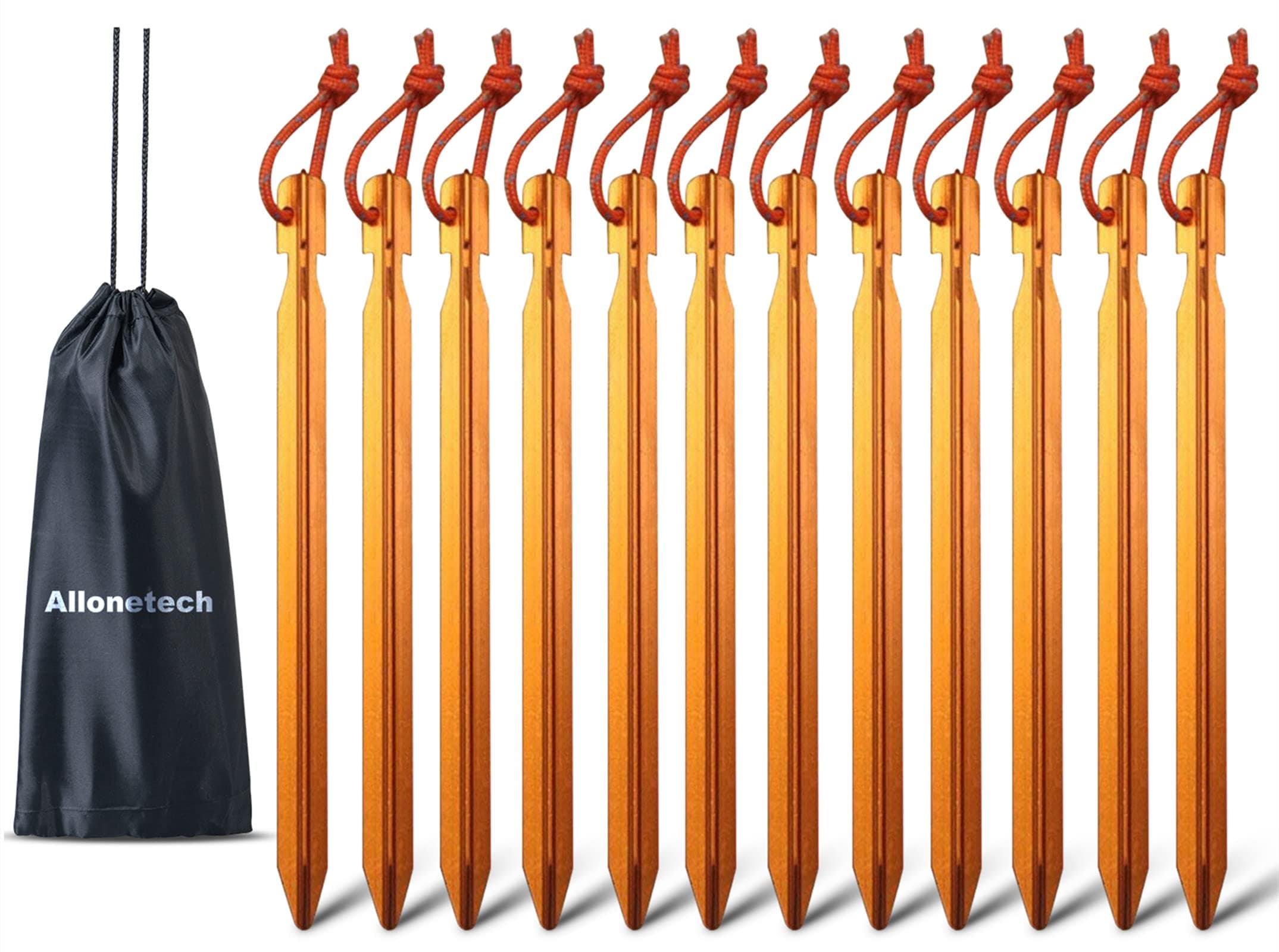 12 Pack Tent Stakes, 7075 Ground Metal Camping Aluminum Tent Pegs, Lightweight Tent Stakes Heavy Duty Spikes Camping Accessories