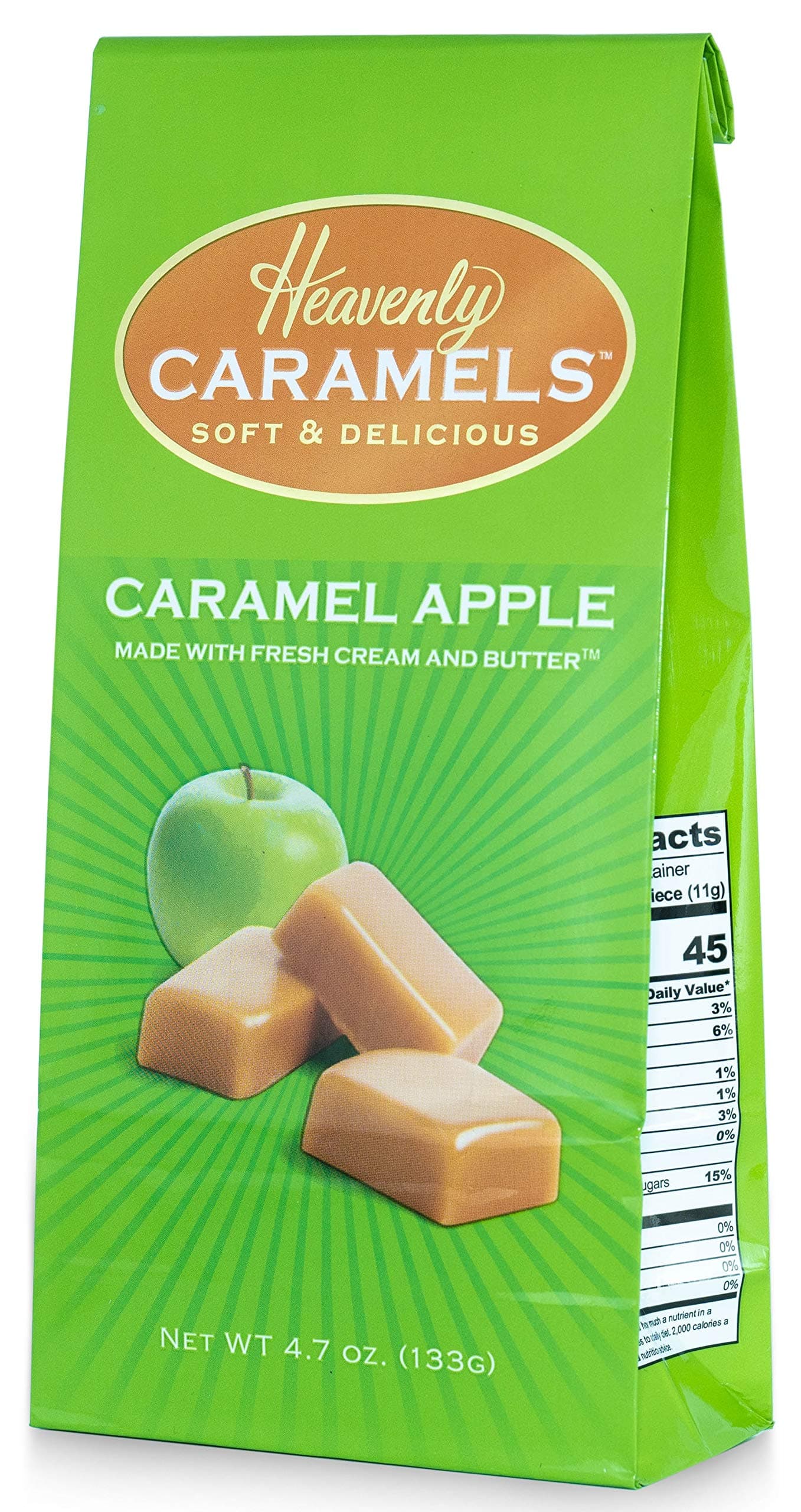 J Morgan Confections Heavenly Caramel | Caramel Apple Flavor | 4.7 oz Bag, 4-Pack | Gourmet Soft and Chewy Butter Caramel Candies | Hand-Crafted Golden Treats