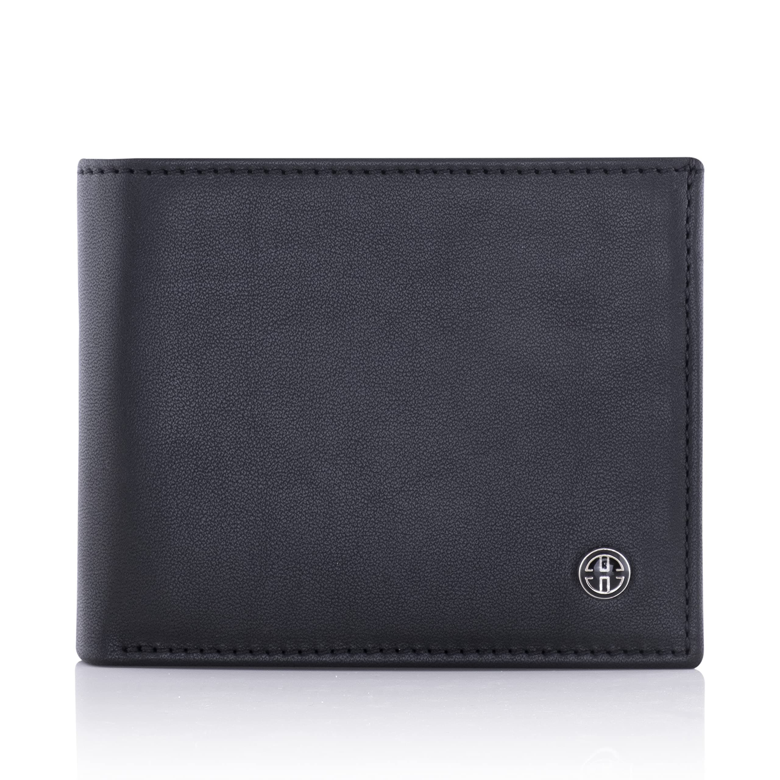 Treviso Mens Wallets Bifold Leather with Coin Pocket Rfid Blocking (Black)