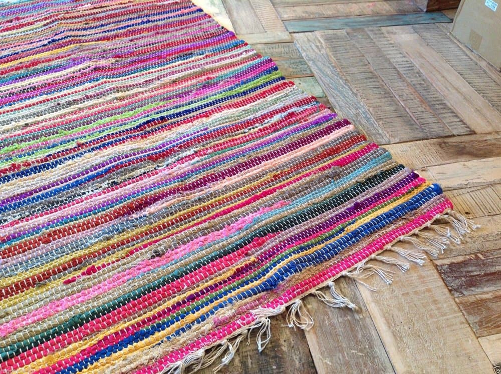 Deluxe Large Medium Small Fair Trade 100% Recycled Cotton Chindi Rug Multi-Colour 120 x 180cm